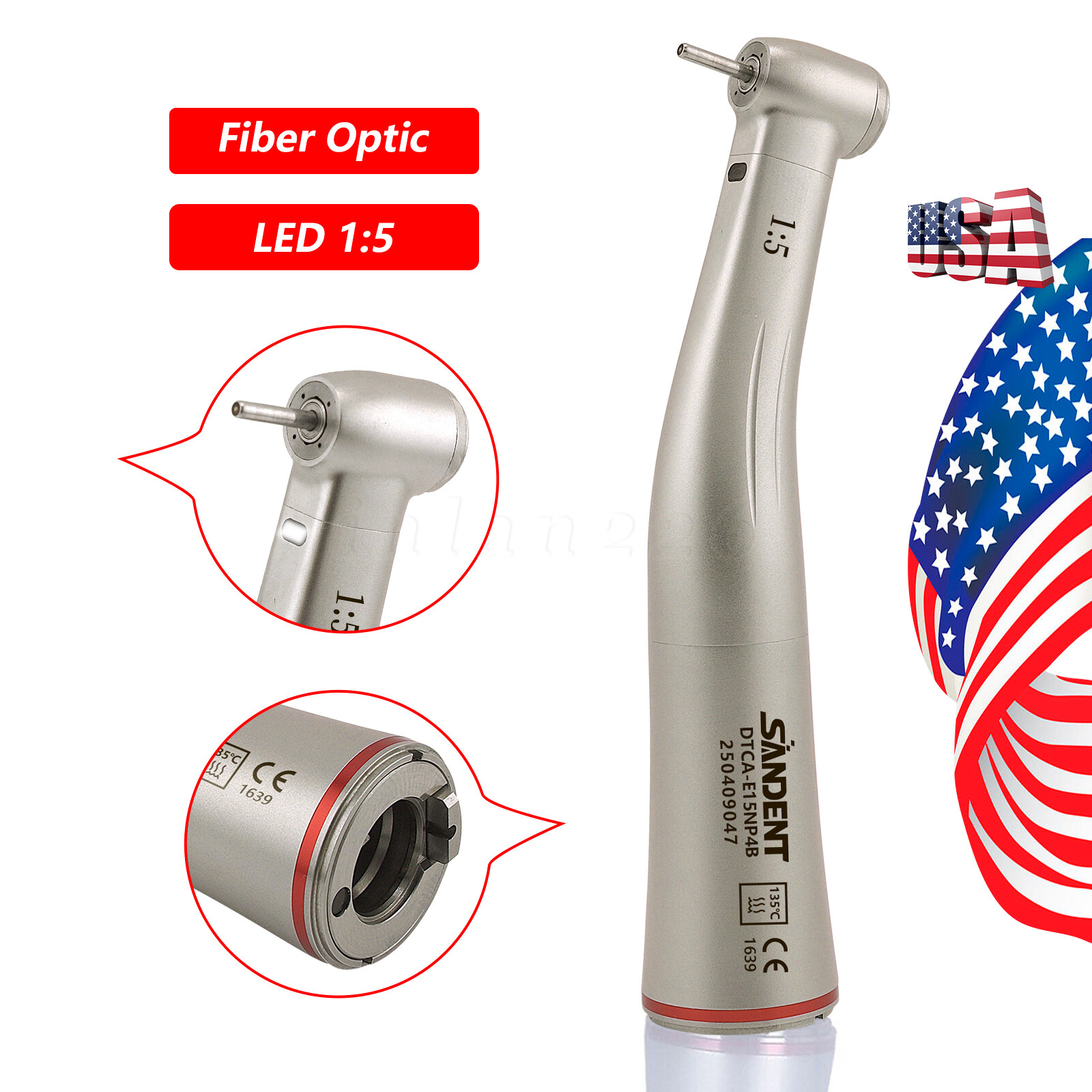 Dental 1:5 Optic LED Contra Angle Increasing Handpiece Fit NSK Electric Motor