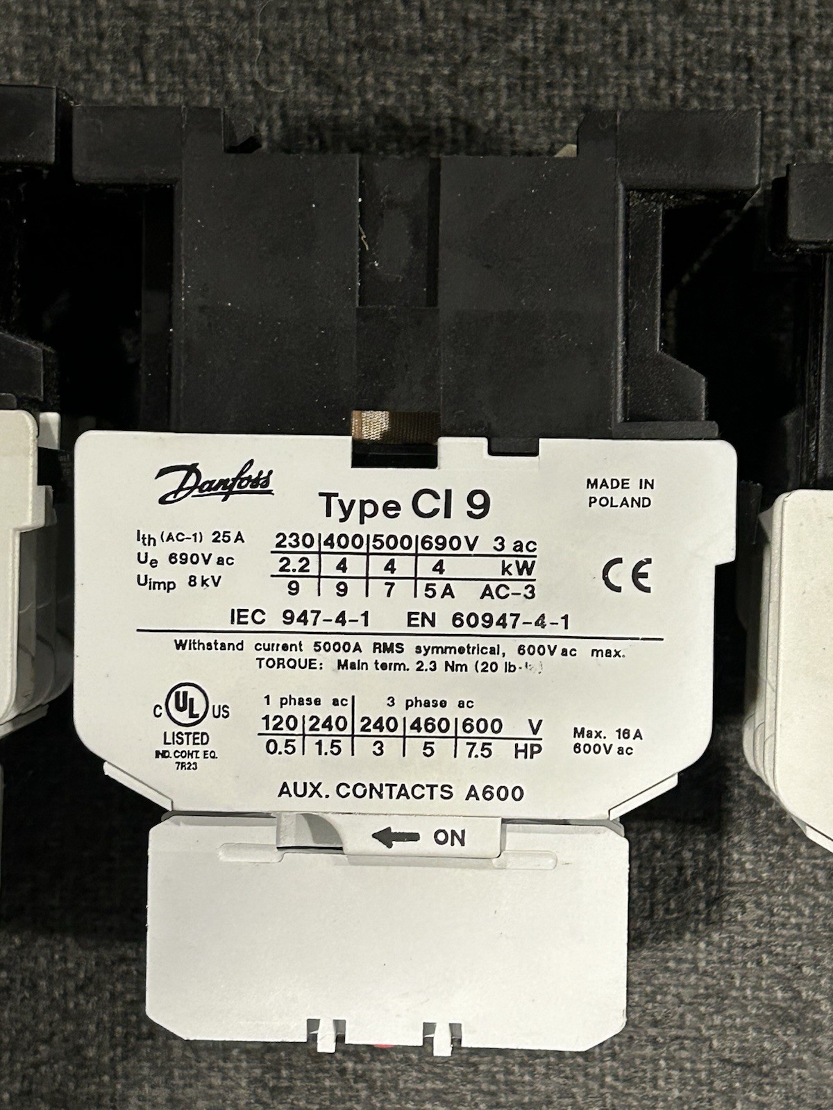 Lot Of 3 PCS DANFOSS (2) CI 16 And (1) CI 9 MAGNETIC CONTACTORS Comes As Shown