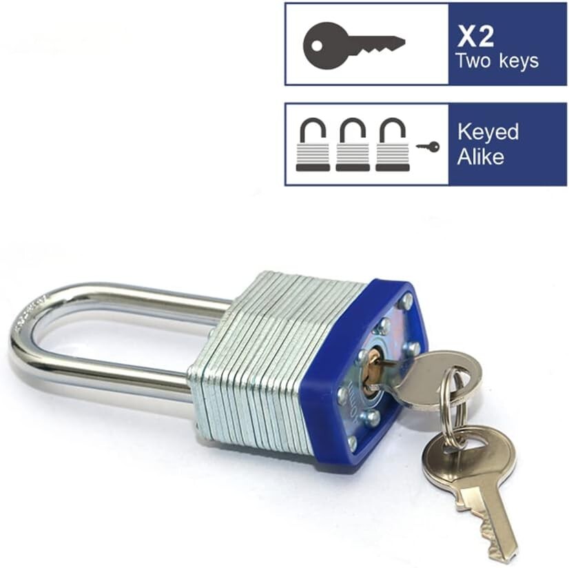 Lot of 24 Piece 40mm Laminated Pad Locks Keyed the Same Alike Long Shackle