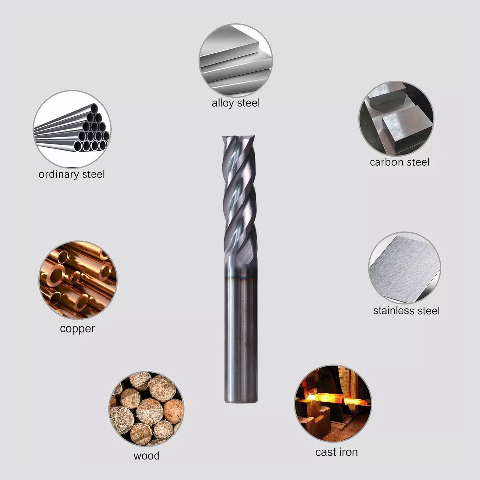 4 Flute 3/16″ x 5/8″ x 2″ Solid Carbide Long End Mill – AlTiN Coated 5 PCS
