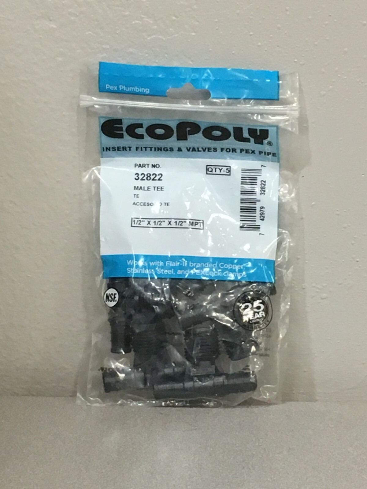 Flair-It 32822 Ecopoly 1/2 in. PEX Barb X 1/2 in. D PEX Plastic Tee