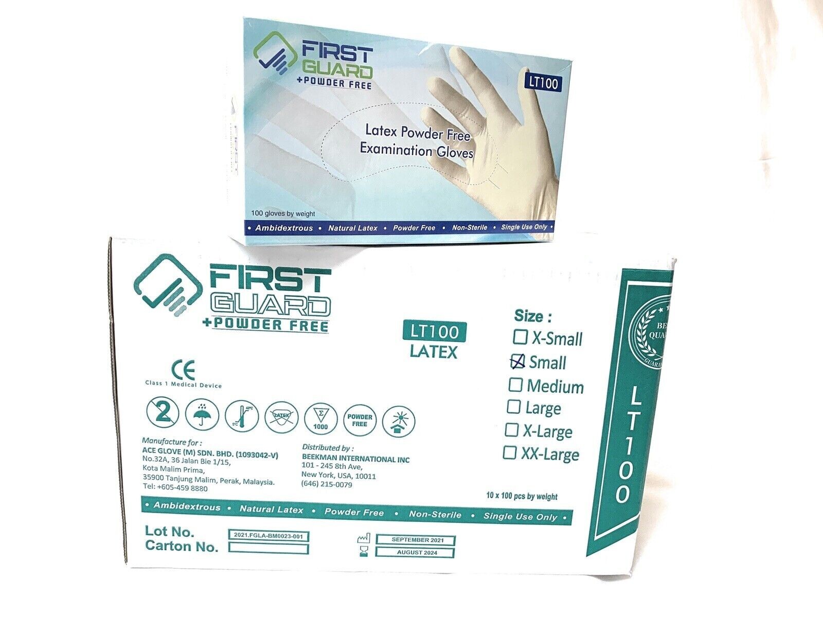 First Guard LT100 Latex Powder Free Examination 1000 Gloves Exp. 2024-Sep