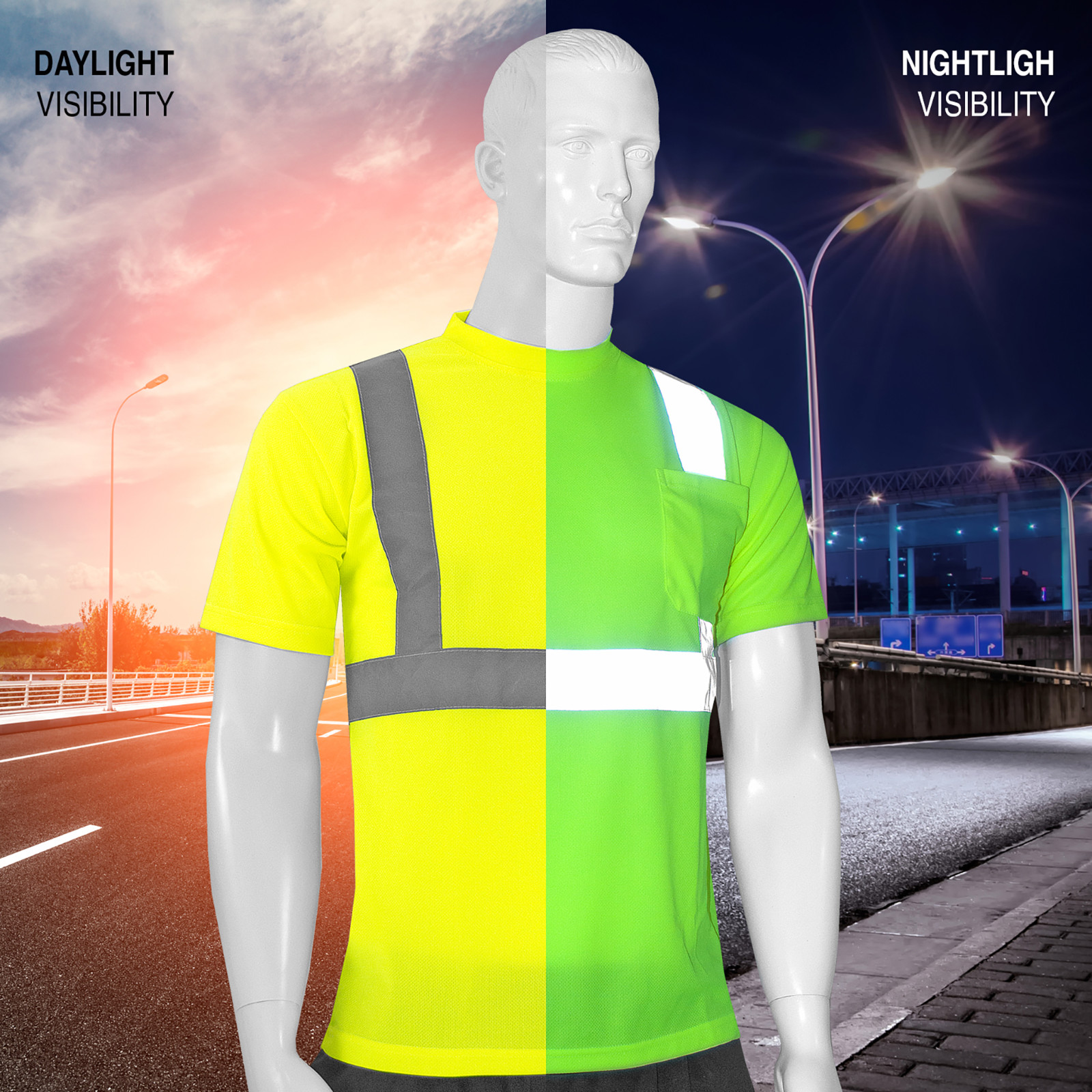 Printed Hi Vis T Shirt Reflective Safety Lime Short Sleeve HIGH VISIBILITY