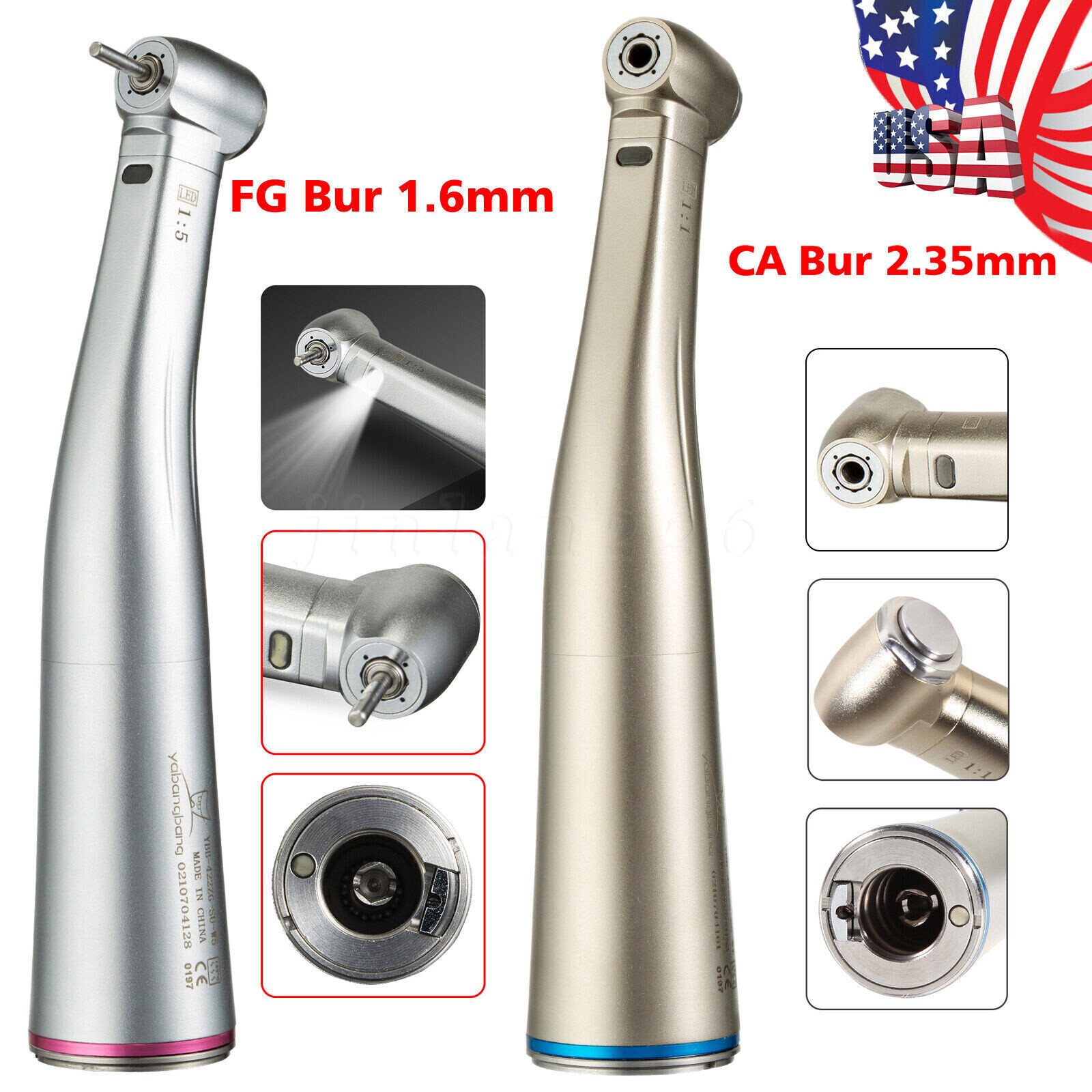 Dental 1:5 1:1 Fiber Optic LED Contra Angle Electric Handpiece Fit KaVo NSK COXO