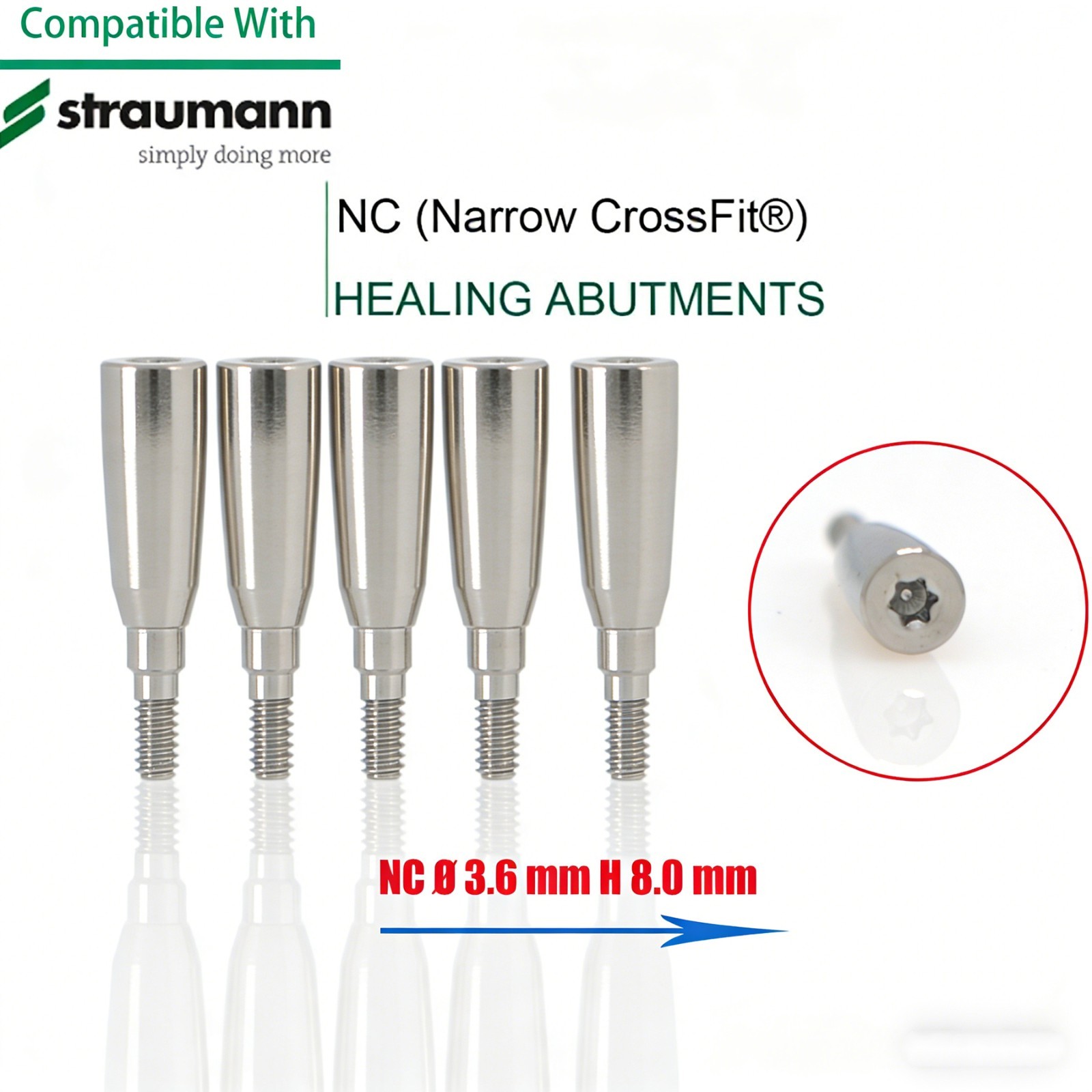 US 5Pc Fit Straumann Titanium NC Healing Abutment & Closure Cover Cap ITI BL/BLT