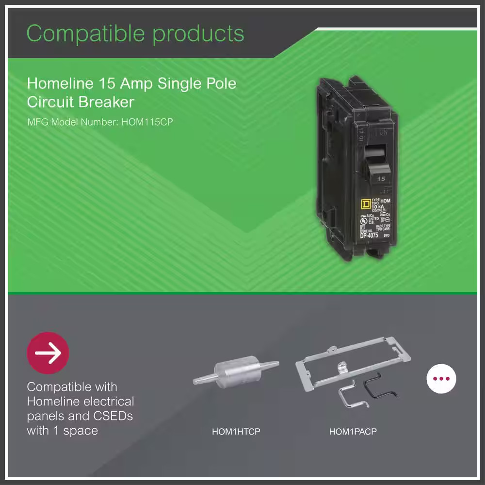 Homeline 15 Amp One-Pole Circuit Breaker HOM120CP, Square D Breakers 120/240 VAC