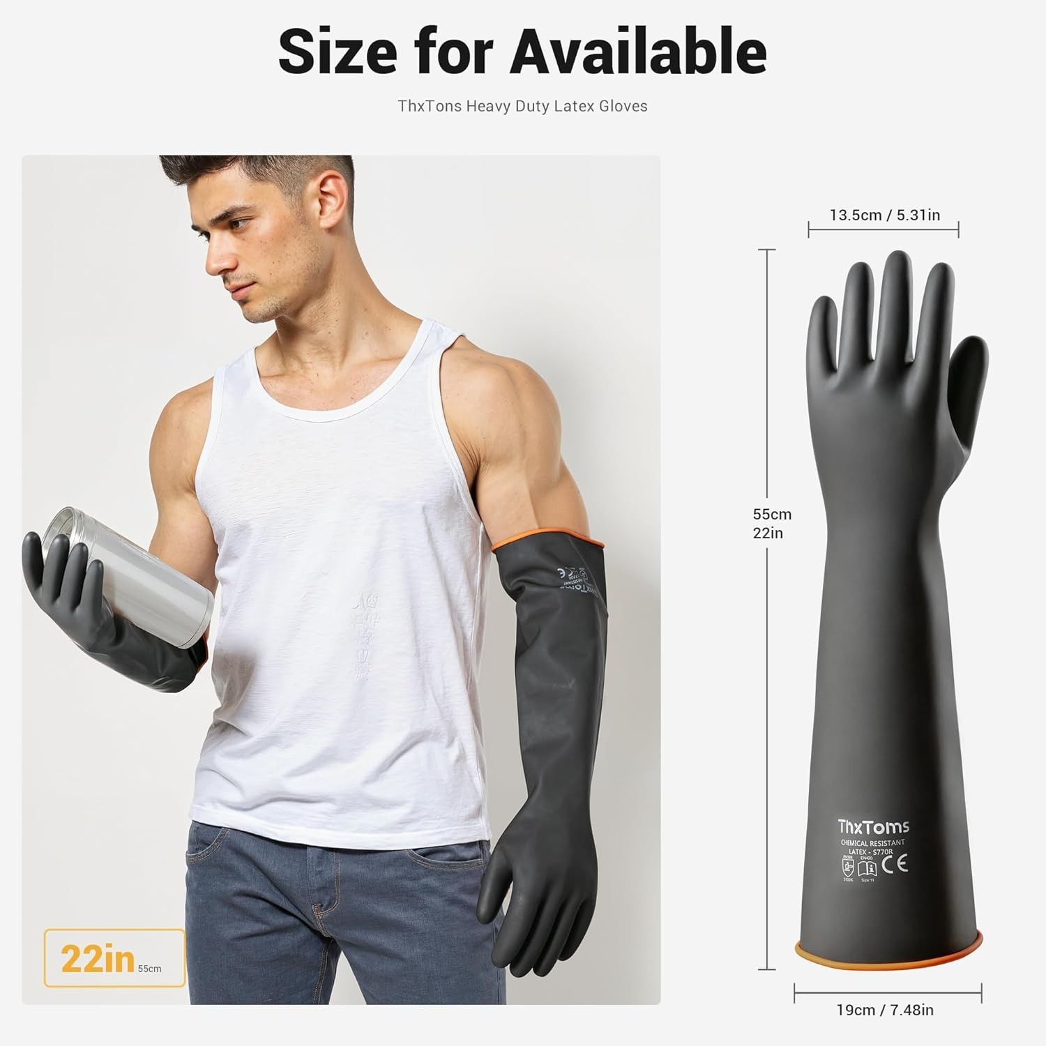 Long Rubber Gloves 22 Inch Durable Latex Acid Proof Oil Proof for Industrial Use