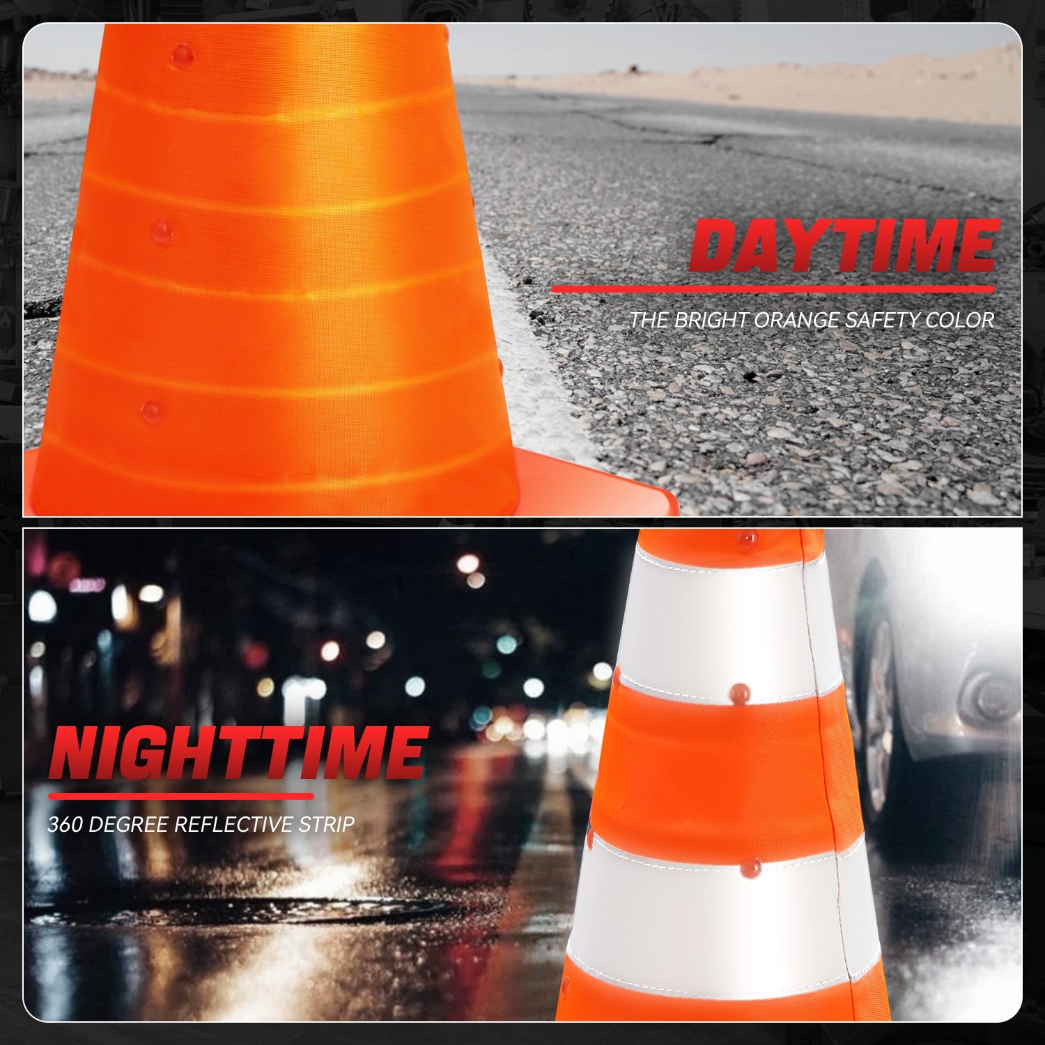 2 Pack 18 Inch Foldable Collapsible Traffic Safety Cones with Heavy-Duty Base