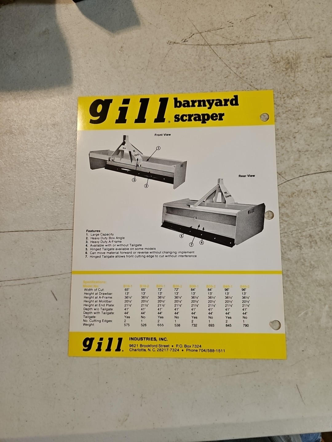 Vintage Gill Economy Box Scraper Sales Brochure Spec Sheet