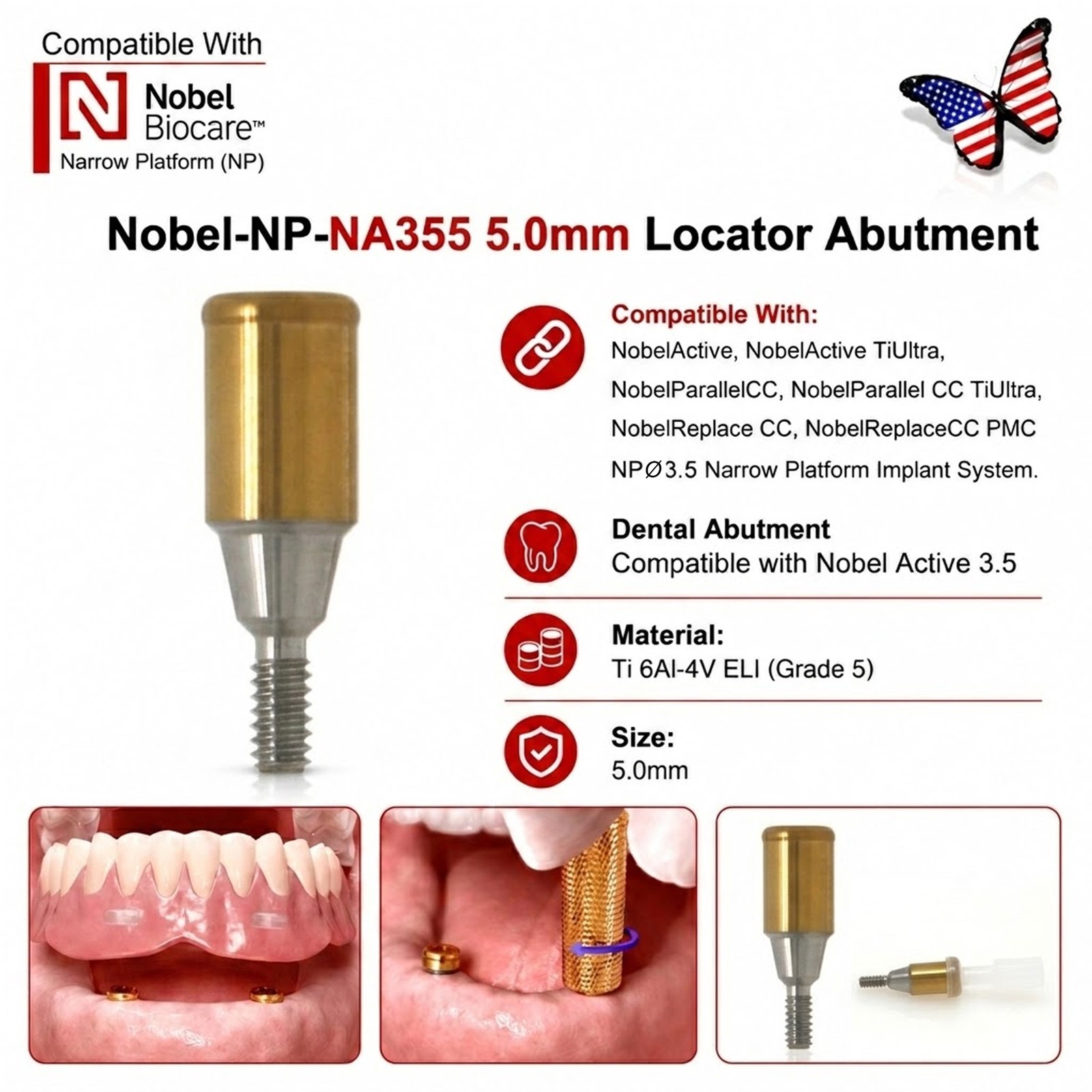 US Dental ZEST Locator Tapered Abutment Nobel Active NP & RP Conical Connection