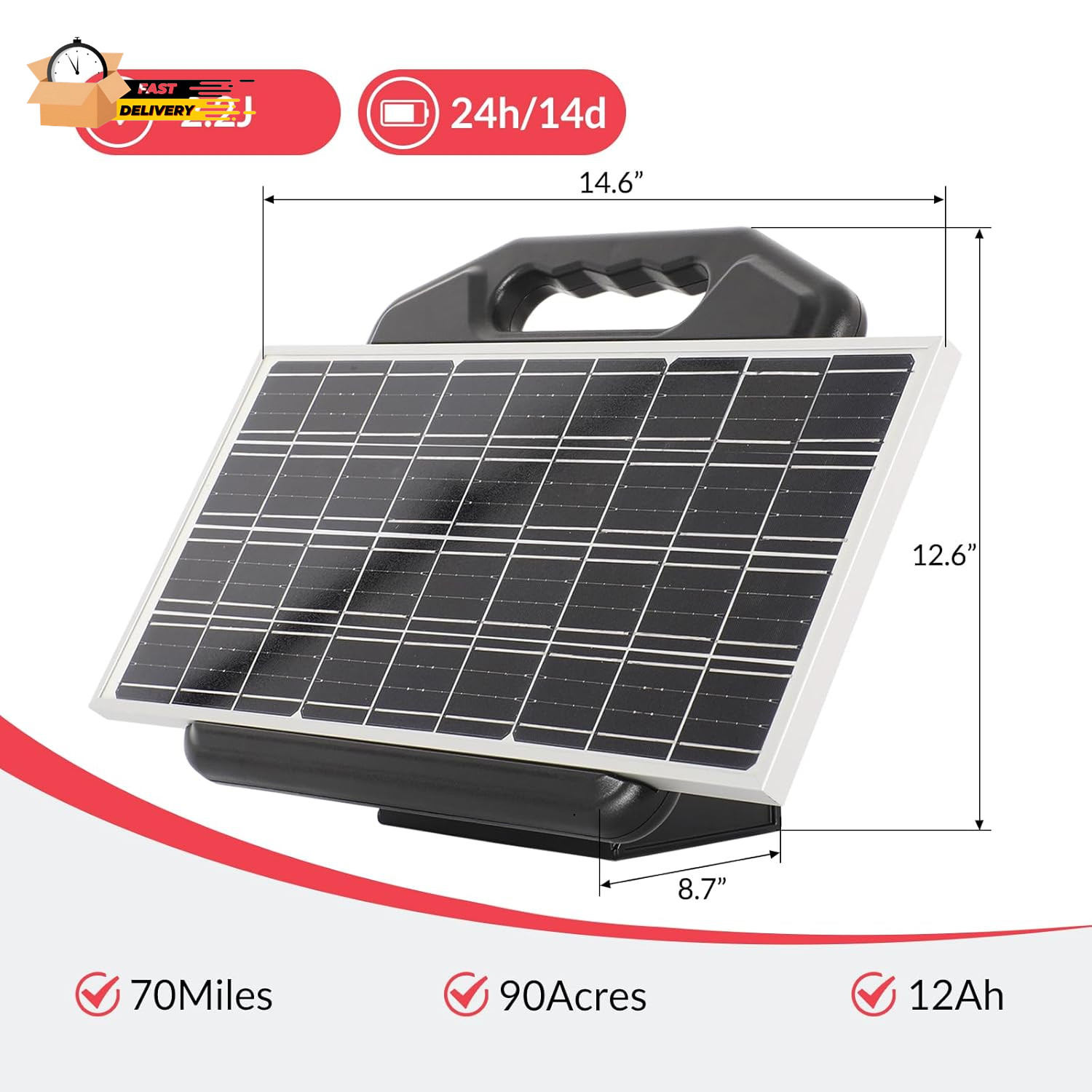 S2500 2.2 Joule Solar Fence Charger, 60 Miles Solar Electric Fence Charger For