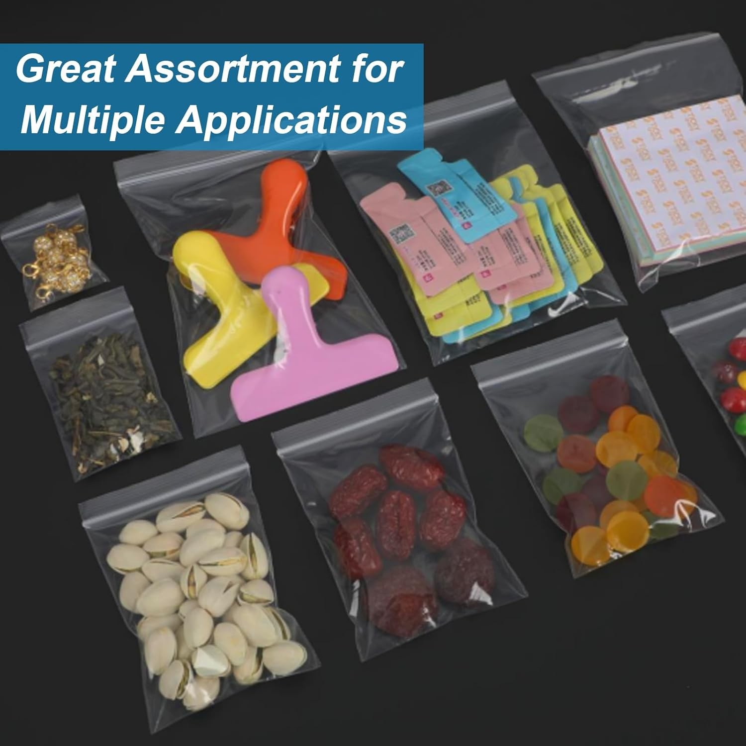 Small Plastic Bags, 300 PCS Mini Baggies 3 Assorted Sizes 2×2 2×3 3×4 Inch. Mini