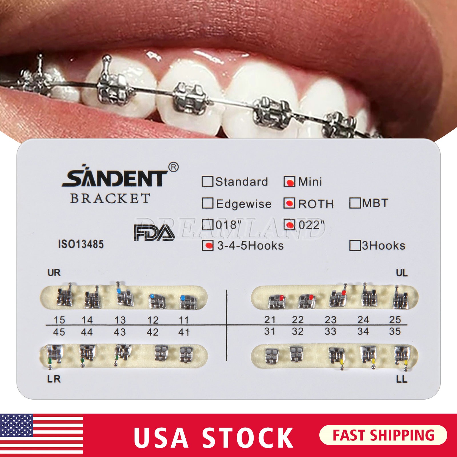 10 Packs Dental Orthodontic Metal Brackets Braces Mini Roth.022 Hooks 345