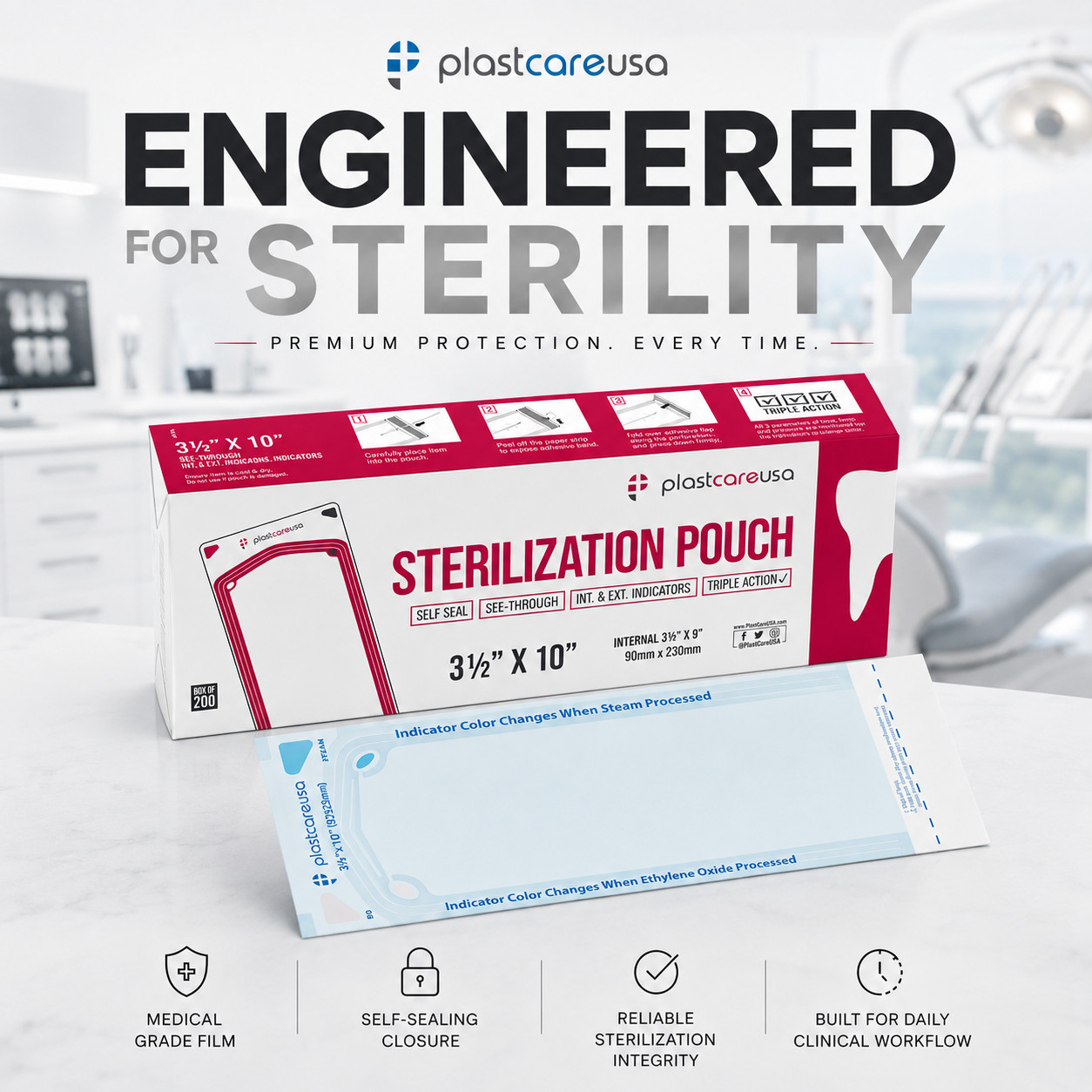3.5″ x 10″ Self-Sealing Sterilization Pouches for Autoclave (Choose Quantity)