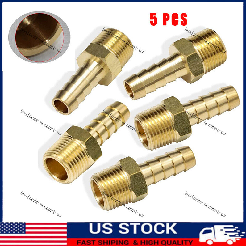 5pcs 3/8″ HOSE BARB X 3/8″ MALE NPT Brass Gas Fuel Water Air Fitting Universal