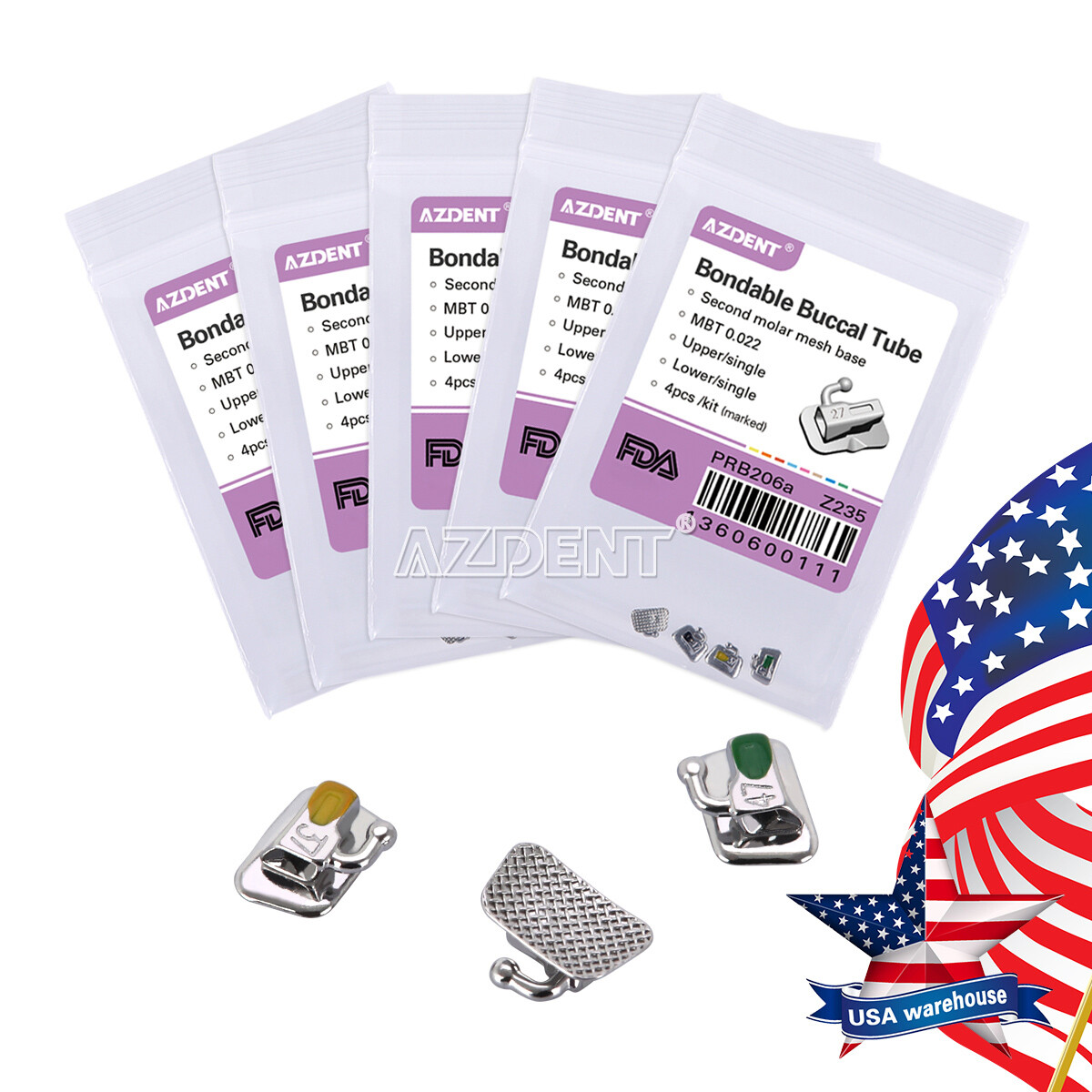 AZDENT Dental Orthodontic Bondable Buccal Tubes MBT/Roth 022 1st Molar Non-Conv