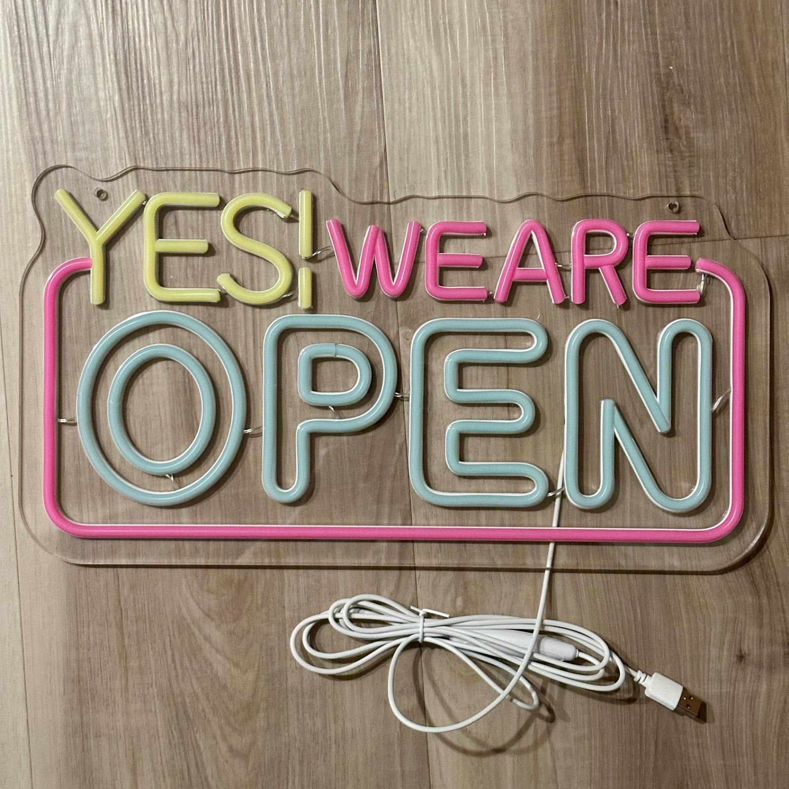 Vibrant “YES! WE ARE OPEN” Neon Sign – USB or Battery Powered, Bright Multicolor