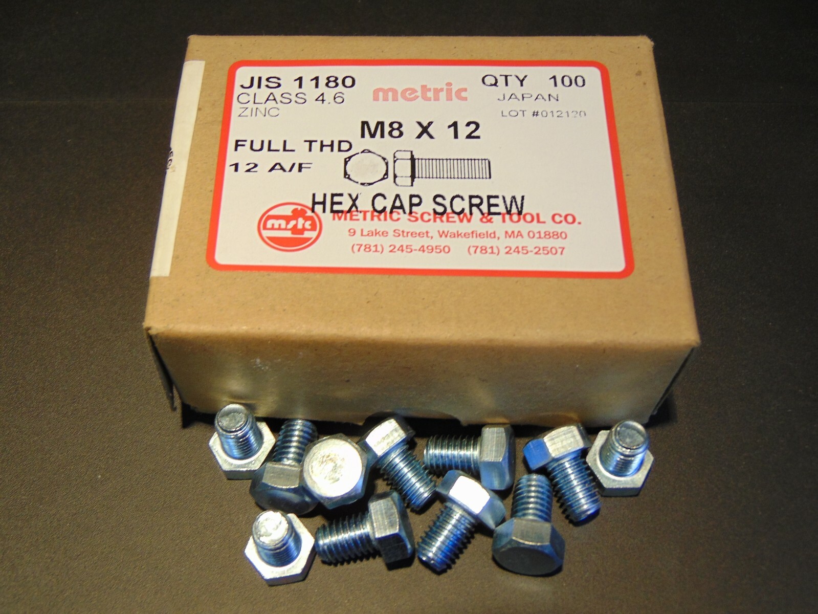 M8 X 12 JIS 1180 HEX CAP SCREW BOLT, BOX OF 100pcs, 12mm WRENCH SIZE, CLASS 4.6