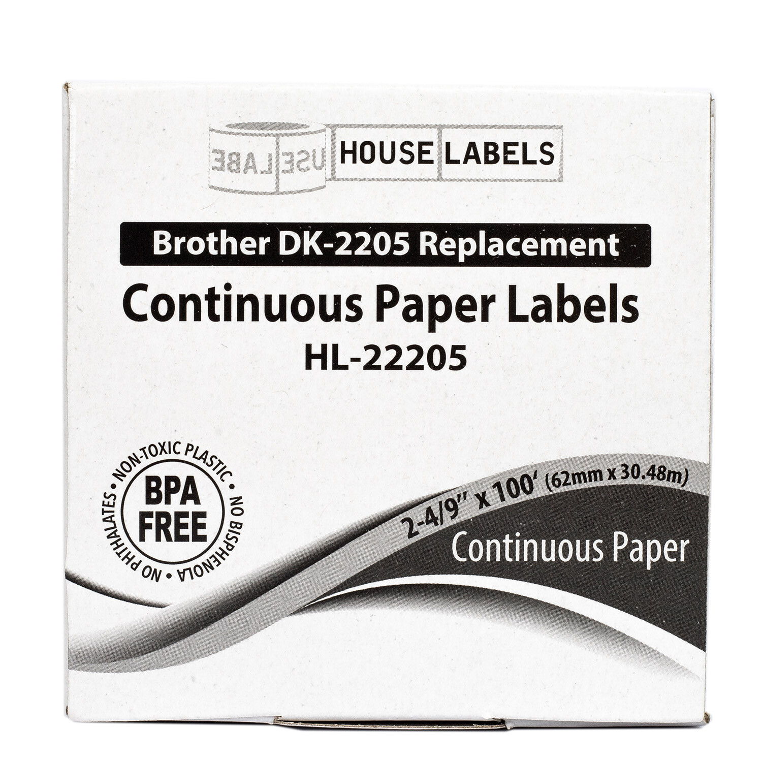 Non-OEM Fits BROTHER DK-2205 Continuous Labels – (6) Rolls of 100′ + (1) FRAME