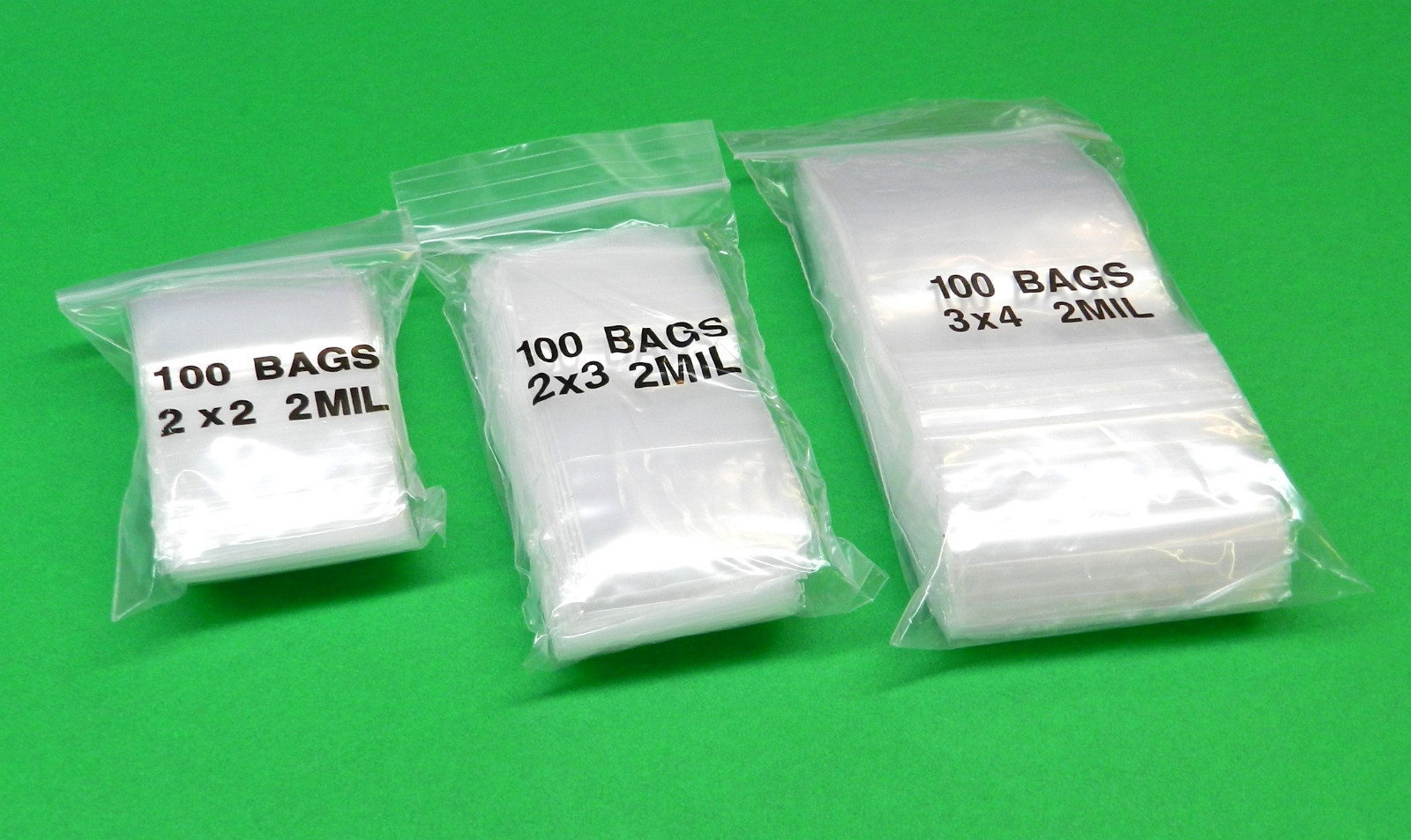 300 Assorted Reclosable Bags 3 Sizes 2×2 2×3 3×4 Clear 2mil Poly Baggies 100 Ea