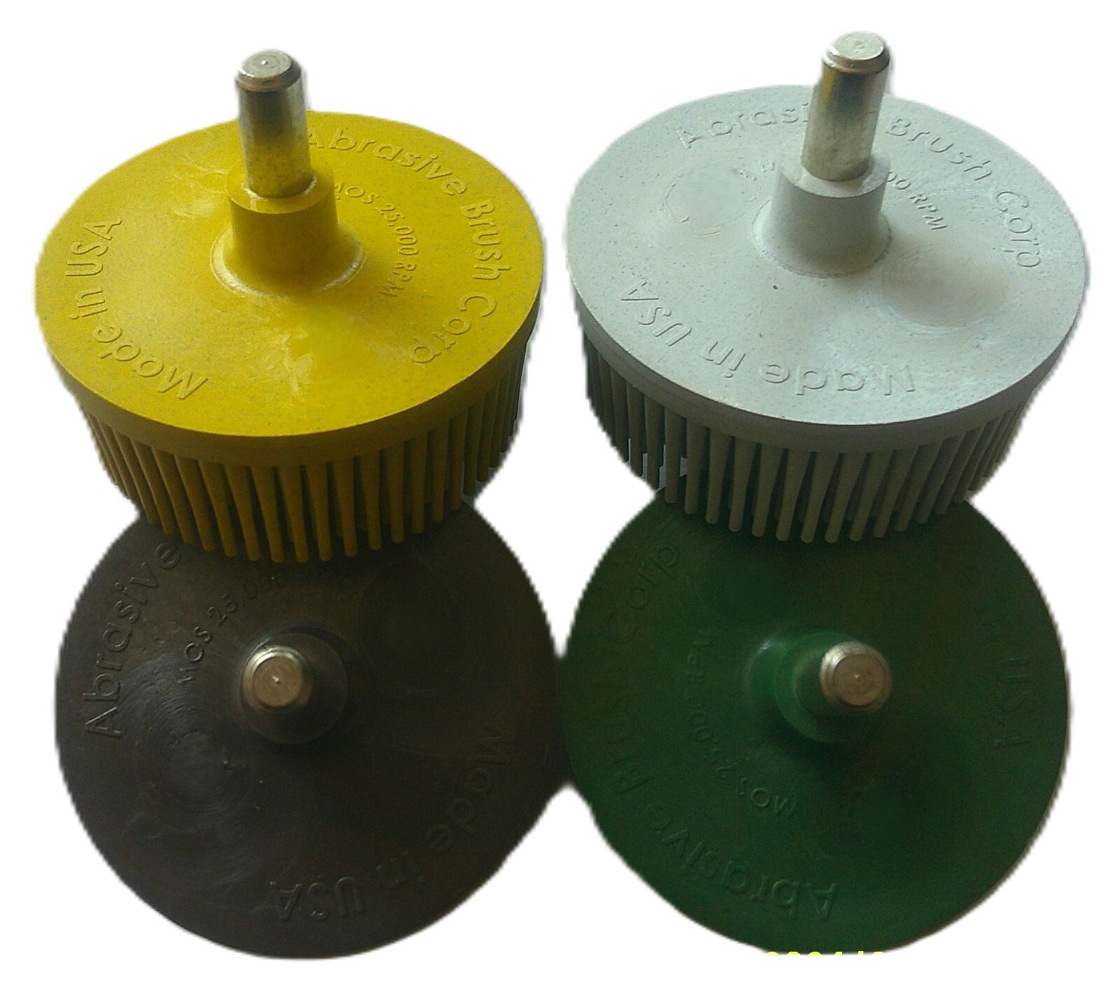 2″ Abrasive Bristle Brush with 1/4″ Steel Shaft, Sample Pack 36X, 50X, 80X, 120X
