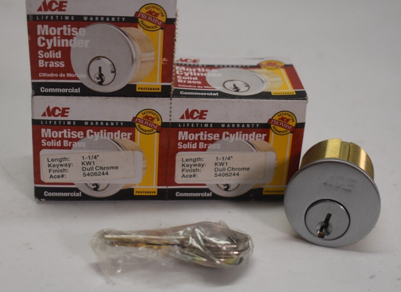 Mortise Cylinder Lock Solid Brass Commercial 1-1/4″ KW1 Dull Chrome w Keys 2 Pk