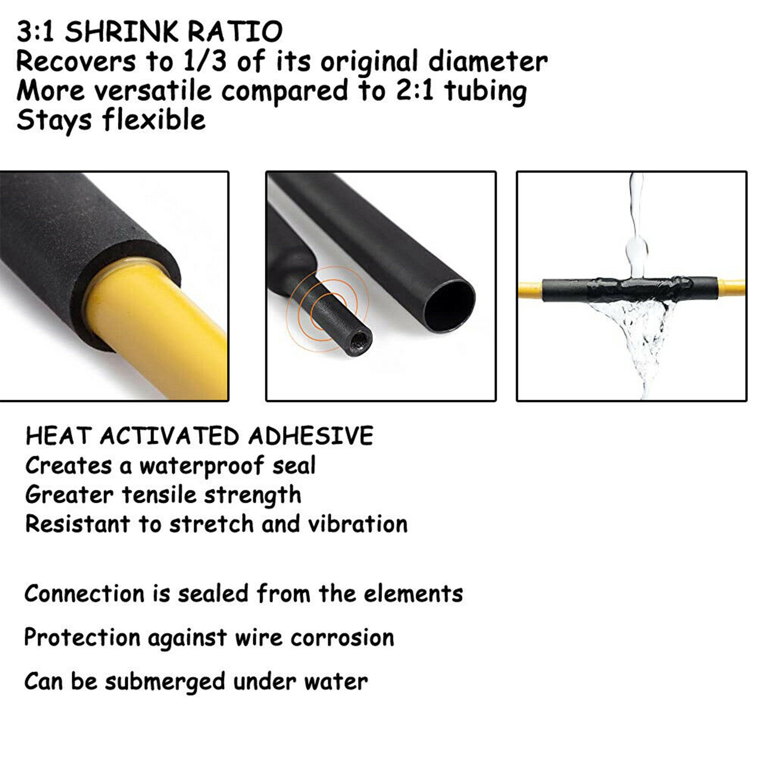 3:1 Heat Shrink Tubing Marine Grade Wire Wrap Adhesive Glue Lined Waterproof New
