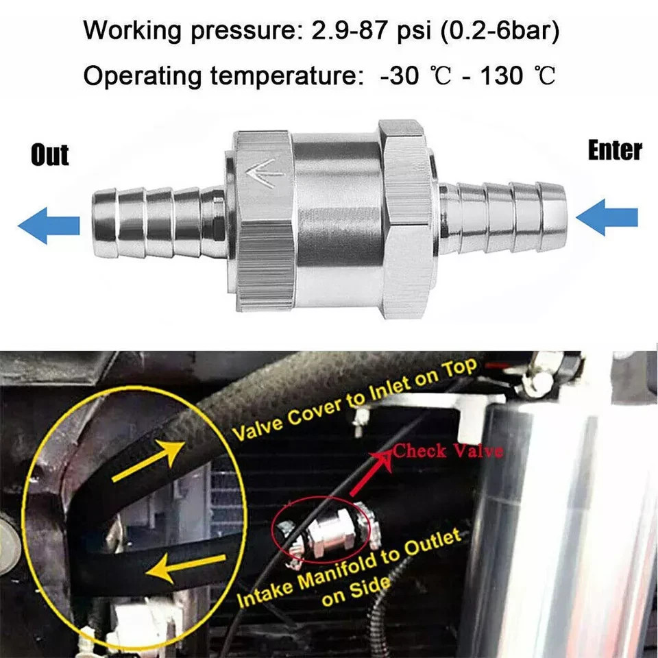 4 Pcs 8mm 5/16″ Fuel Non-Return One Way Check Valve Petrol Diesel Oil Aluminum