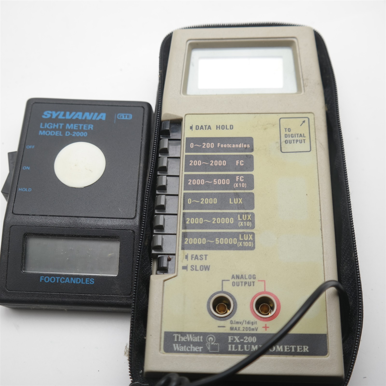 (2) vtg Illuminometer Watt Watcher & Sylvania Lux & Footcandles FX-200