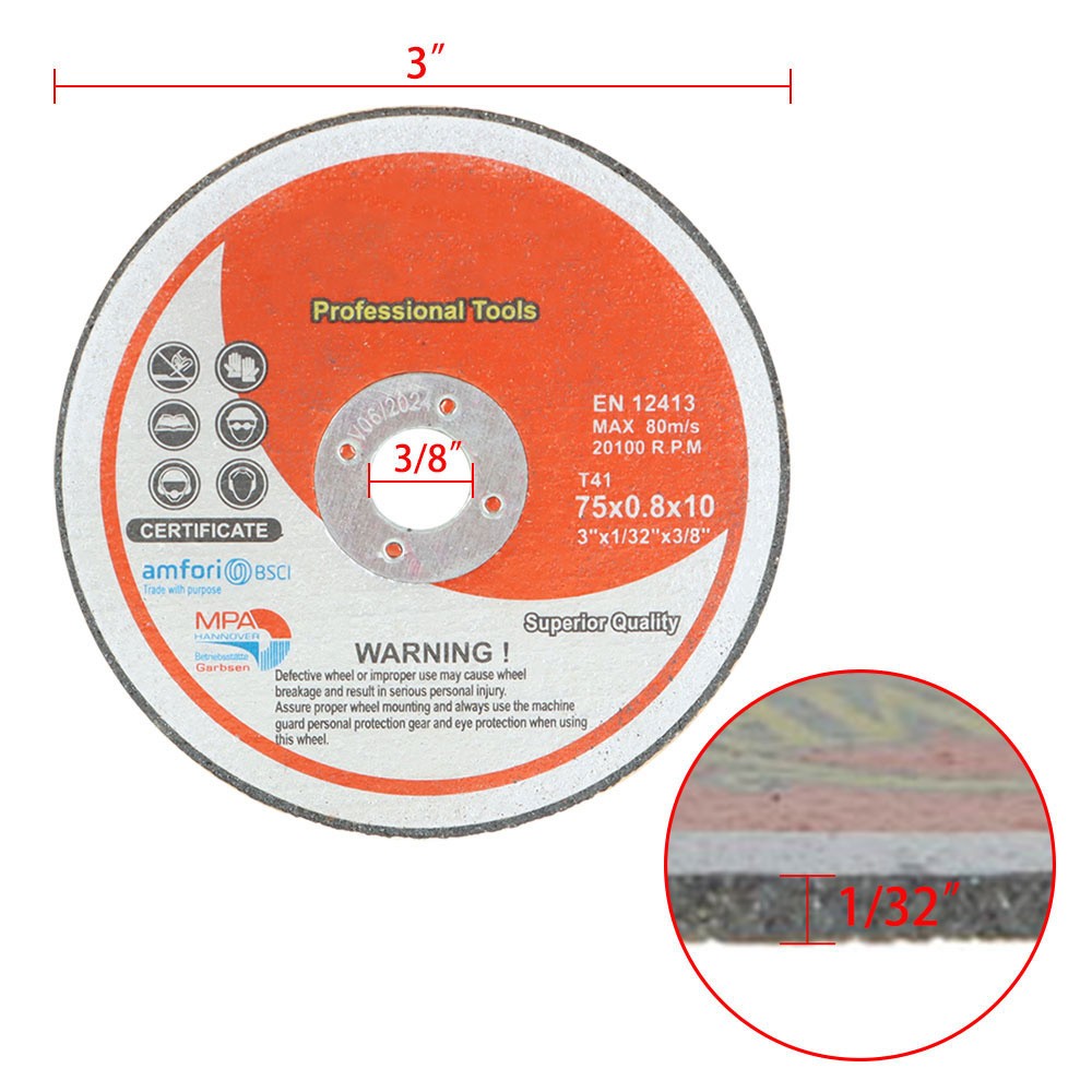 25 Pack 3″ x 1/32″ x 3/8″ Metal & Stainless Steel Cut Off Wheels For Grind Wheel