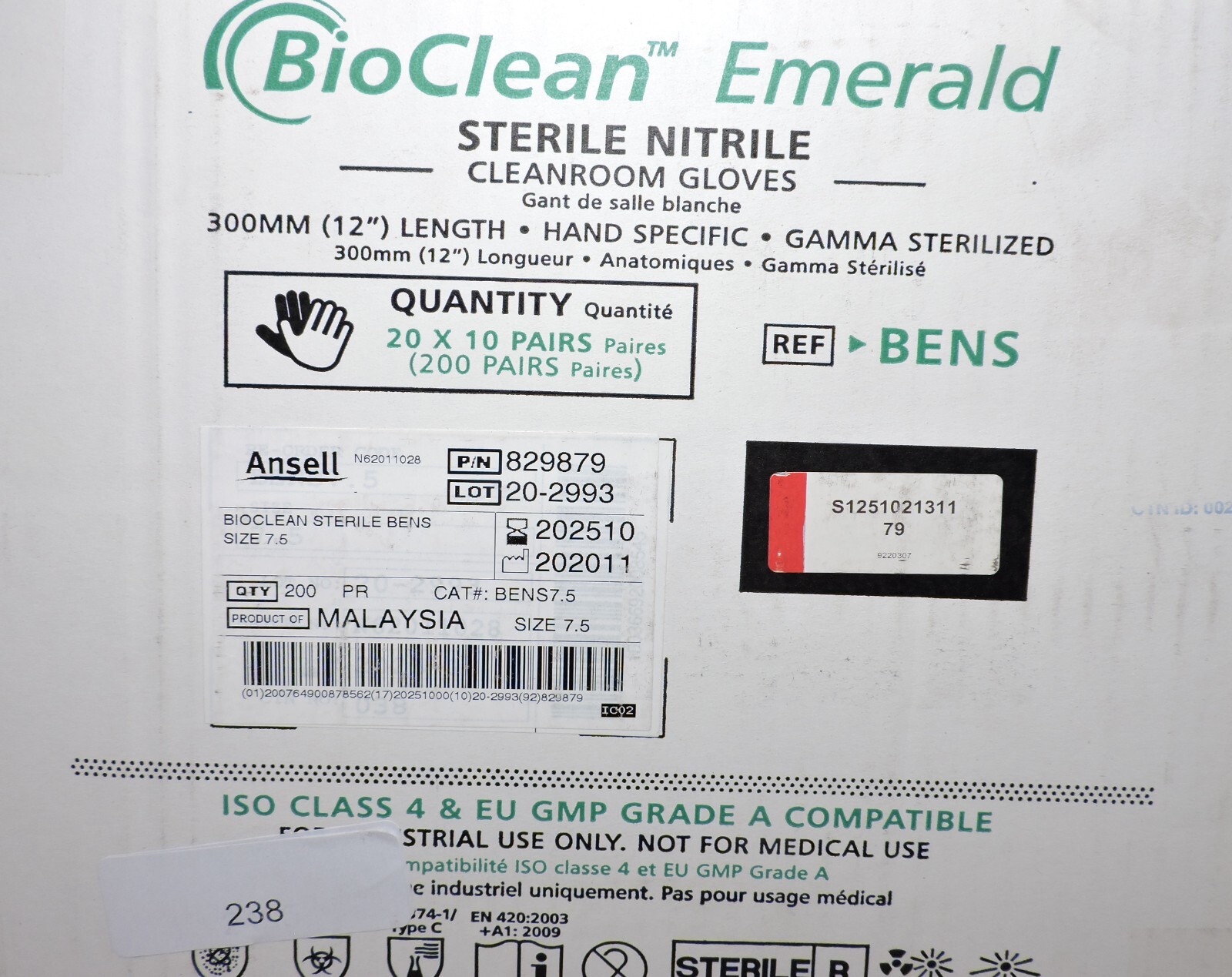 Ansell BioClean Emerald BENS Gloves Case 200 pairs Sz. Small 7.5