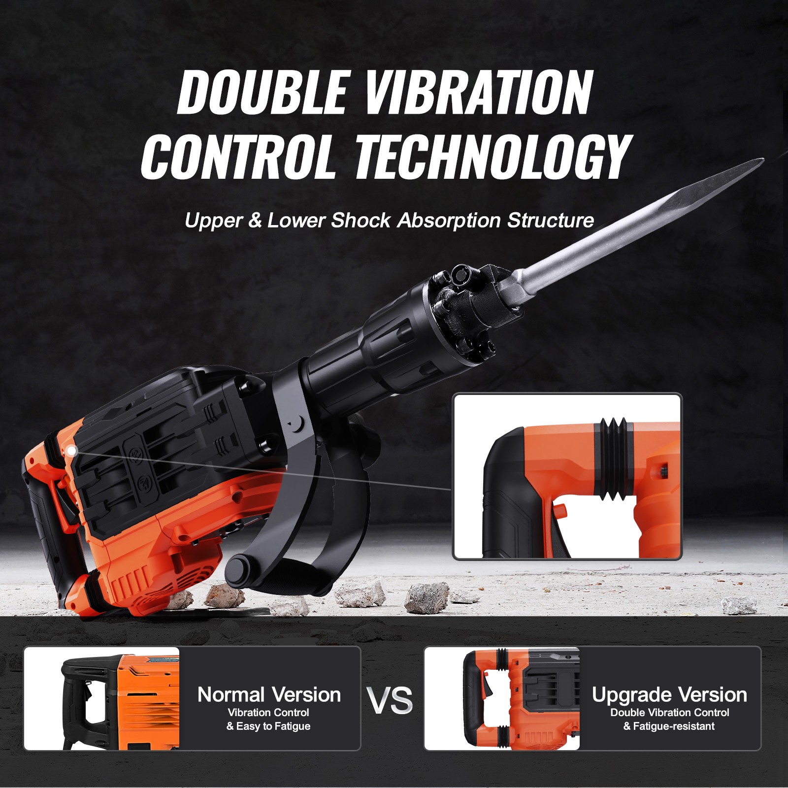 VEVOR Demolition Jack Hammer Concrete Breaker 3500W Electric 2 Chisel Bits Black