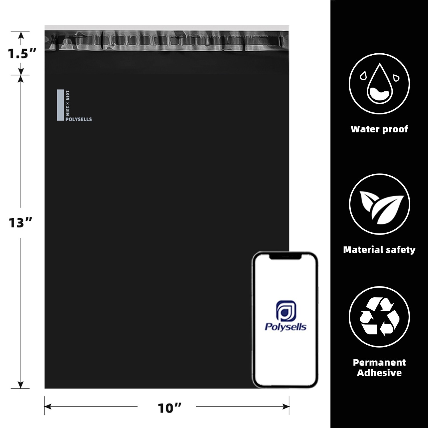 1000 10×13 Poly Mailers Envelopes Self Sealing Shipping Mailers Black POLYSELLS®