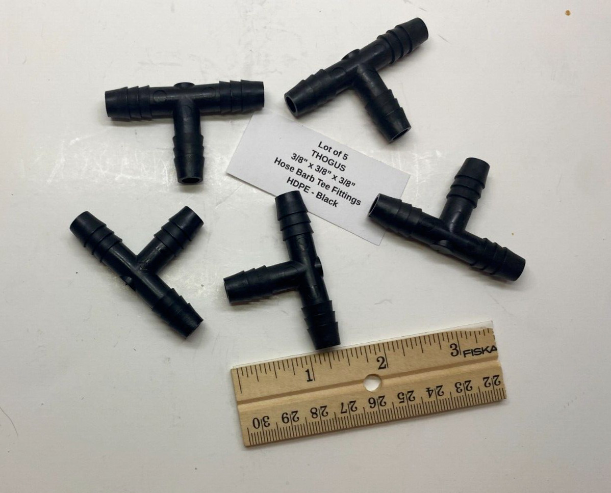 (Qty 5) THOGUS 3/8″ Barbed HDPE Tee Fittings (3/8″ x 3/8″ x 3/8″) – Black –