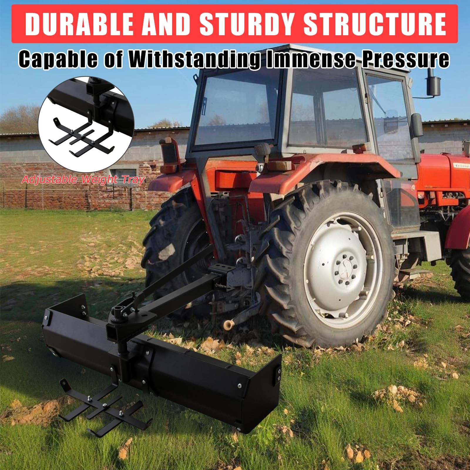 42″ Tow Behind Box Scraper ,Steel Lawn Tractor Attachment, Box Blade Hitch Tow