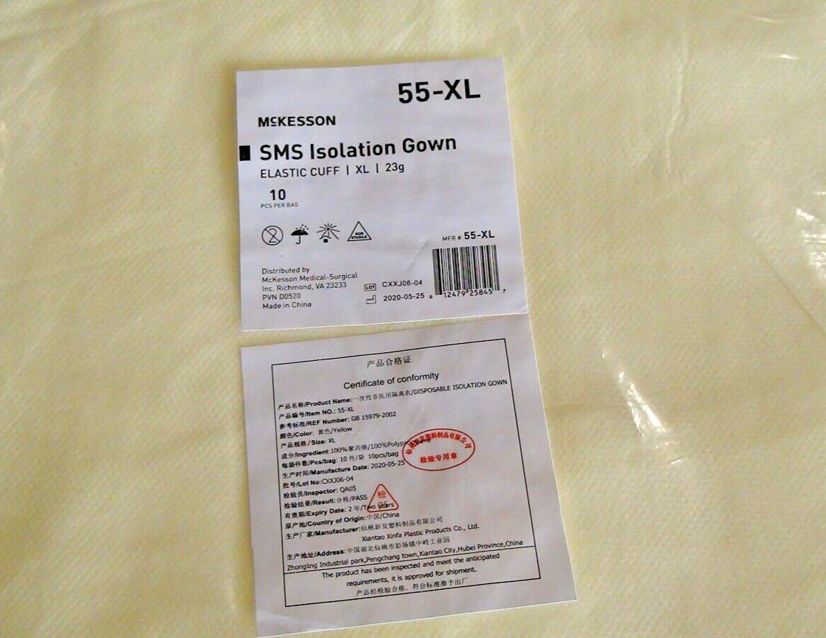 MCKESSON SMS Isolation Gown Long Sleeve Yellow (55-XL) 100 CT XL