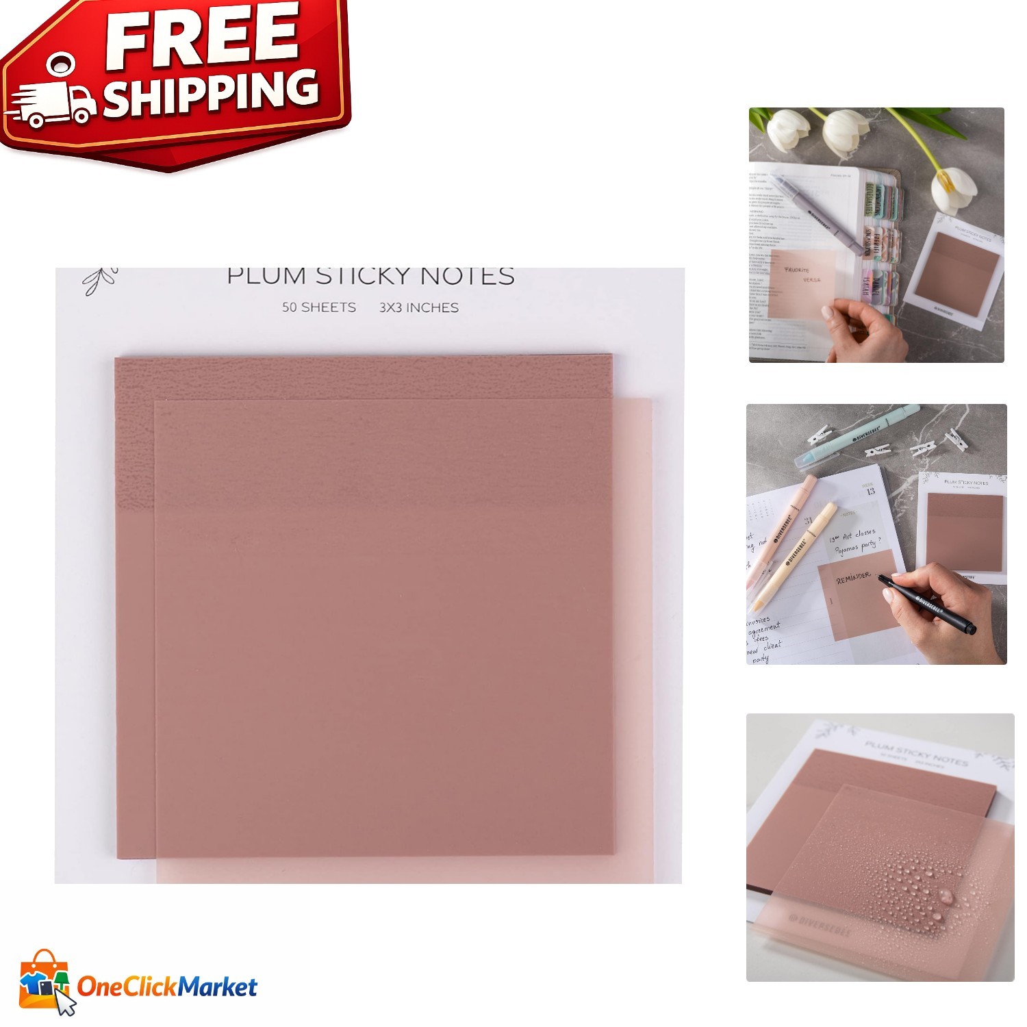 Aesthetic 50 Sheets 3×3” Clear Sticky Tabs – Ideal for Bible Journaling & More