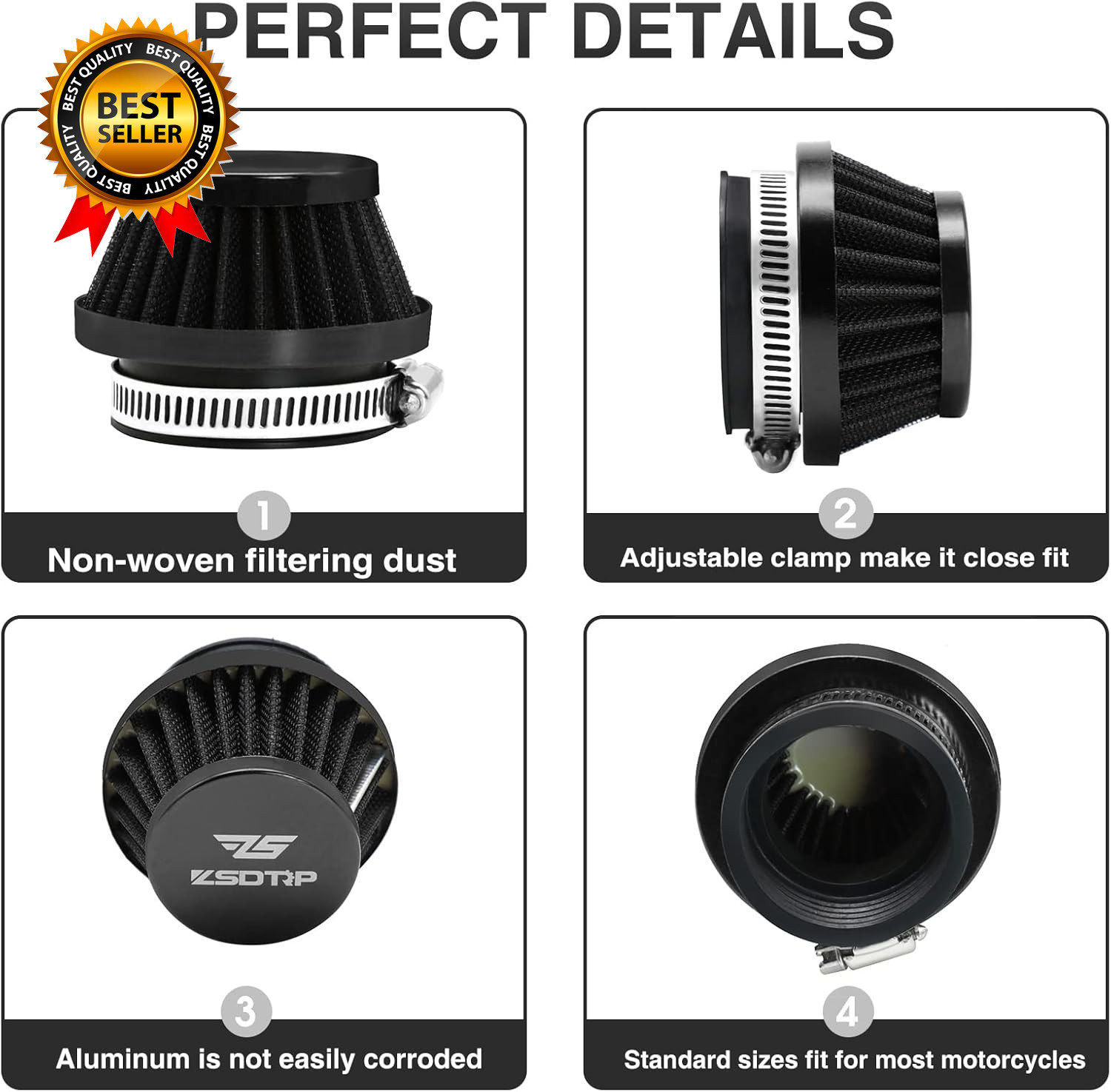 2PCS Motorcycle 60MM Air Intake Filter Universal Air Filter Cleaner