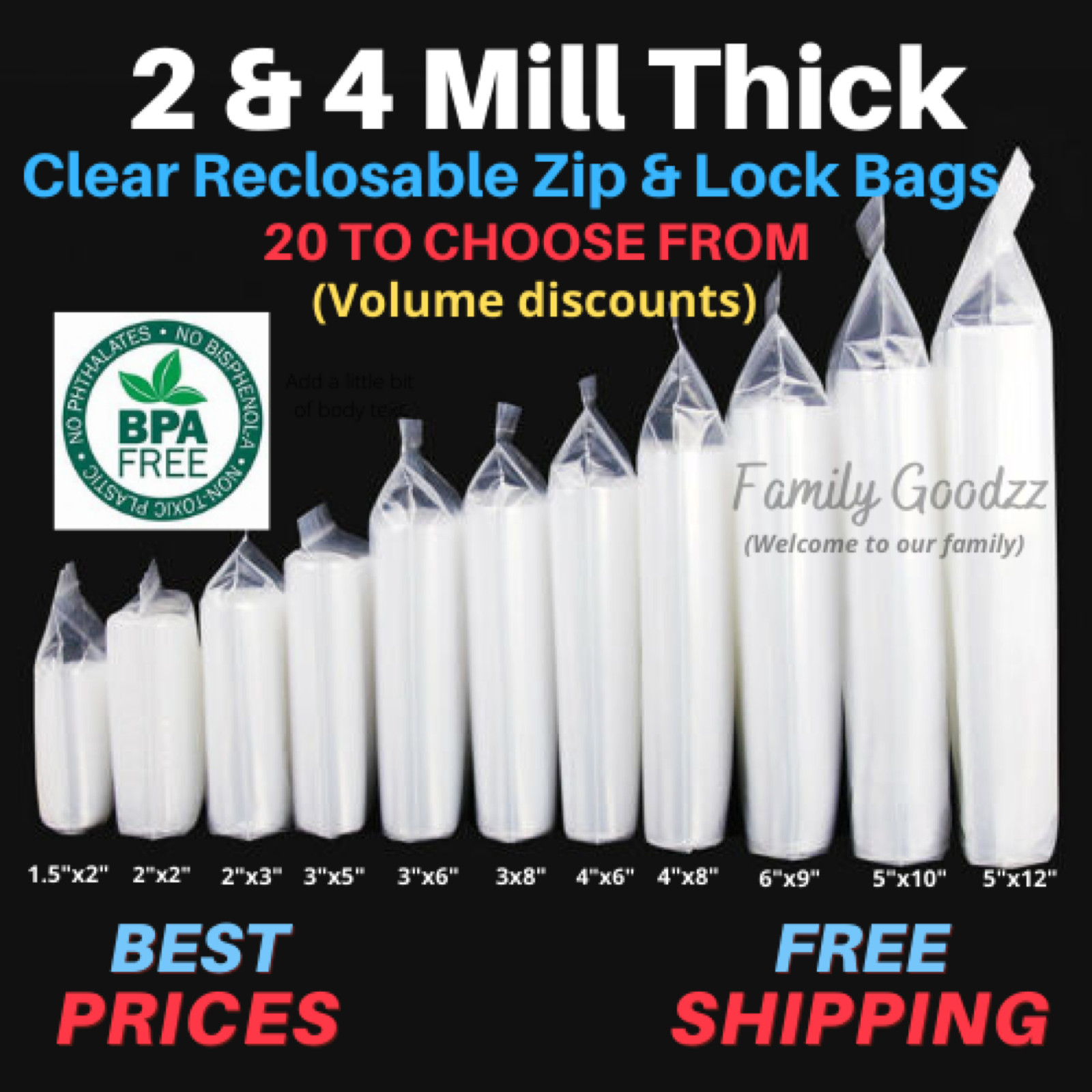 Zip Seal Clear Plastic Recloseable Parts Bags 2 Mil & 4 Mil Thick, Jewelry Bags