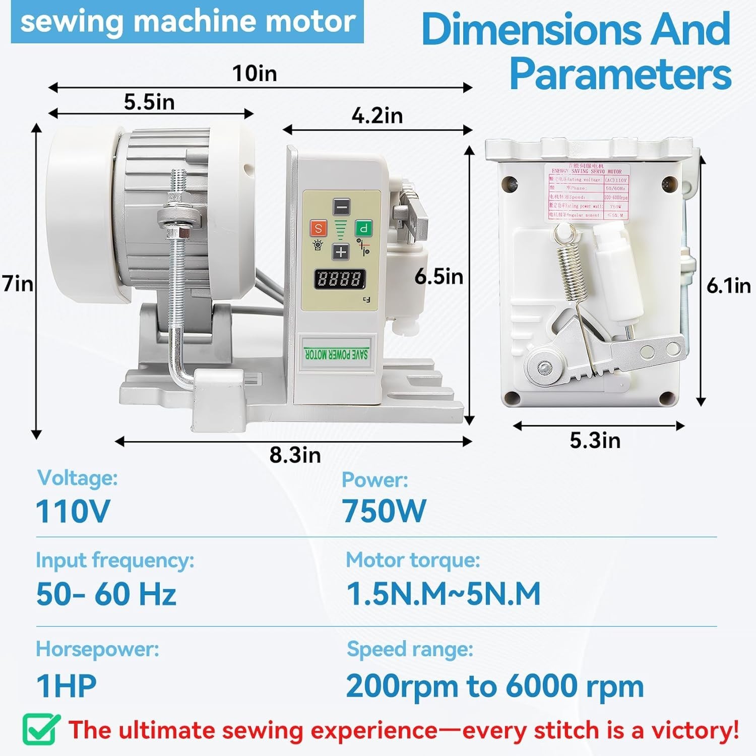 Industrial Sewing Machine Servo Motor AC110V 750W 1HP 200-6000 RPM