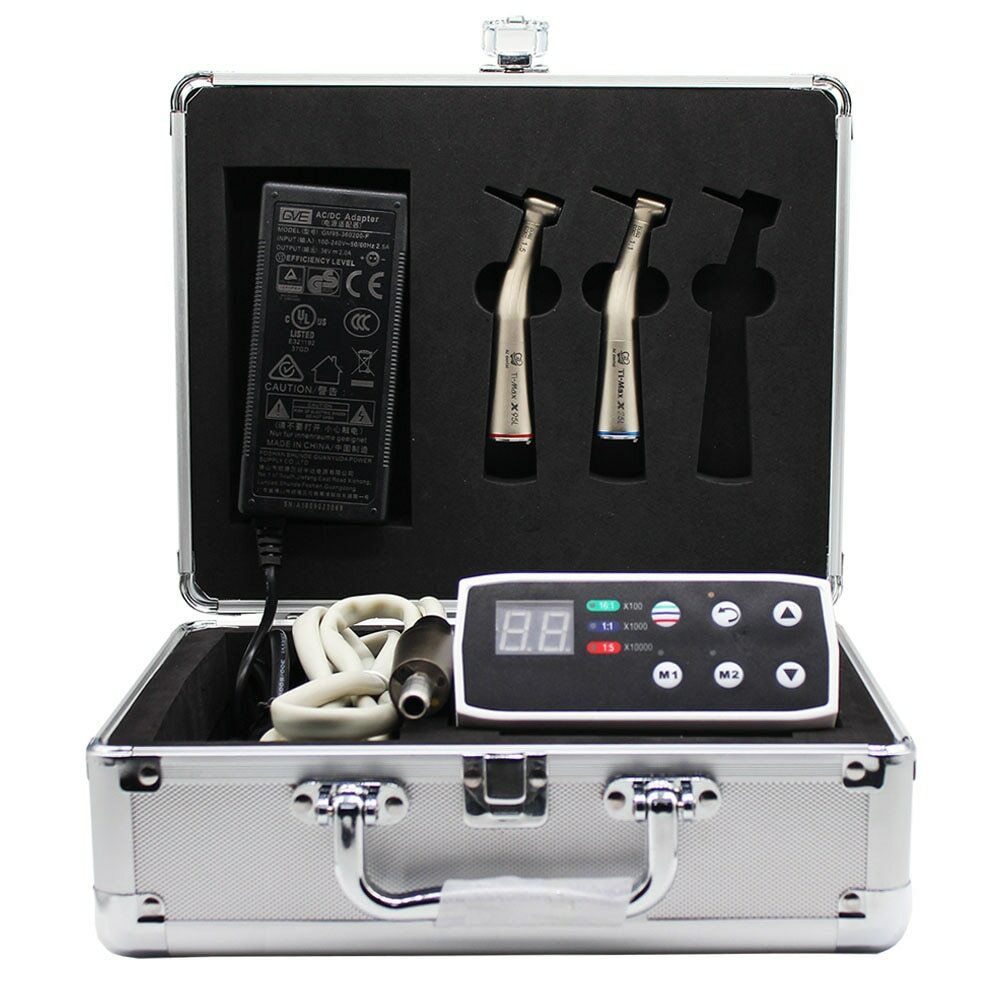 Dental Electric Micro Motor LED 1:5 Red Contra Angle Handpiece Fiber Optic Kit