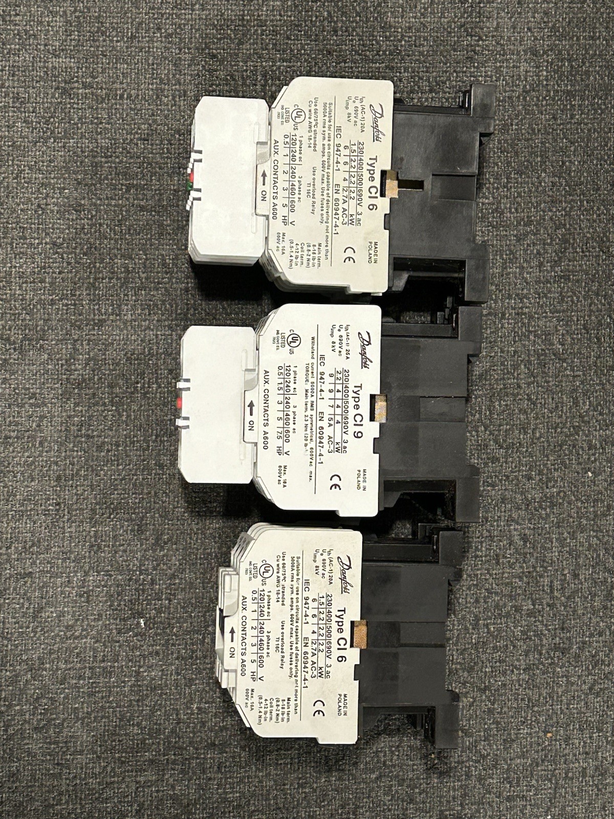Lot Of 3 PCS DANFOSS (2) CI 16 And (1) CI 9 MAGNETIC CONTACTORS Comes As Shown