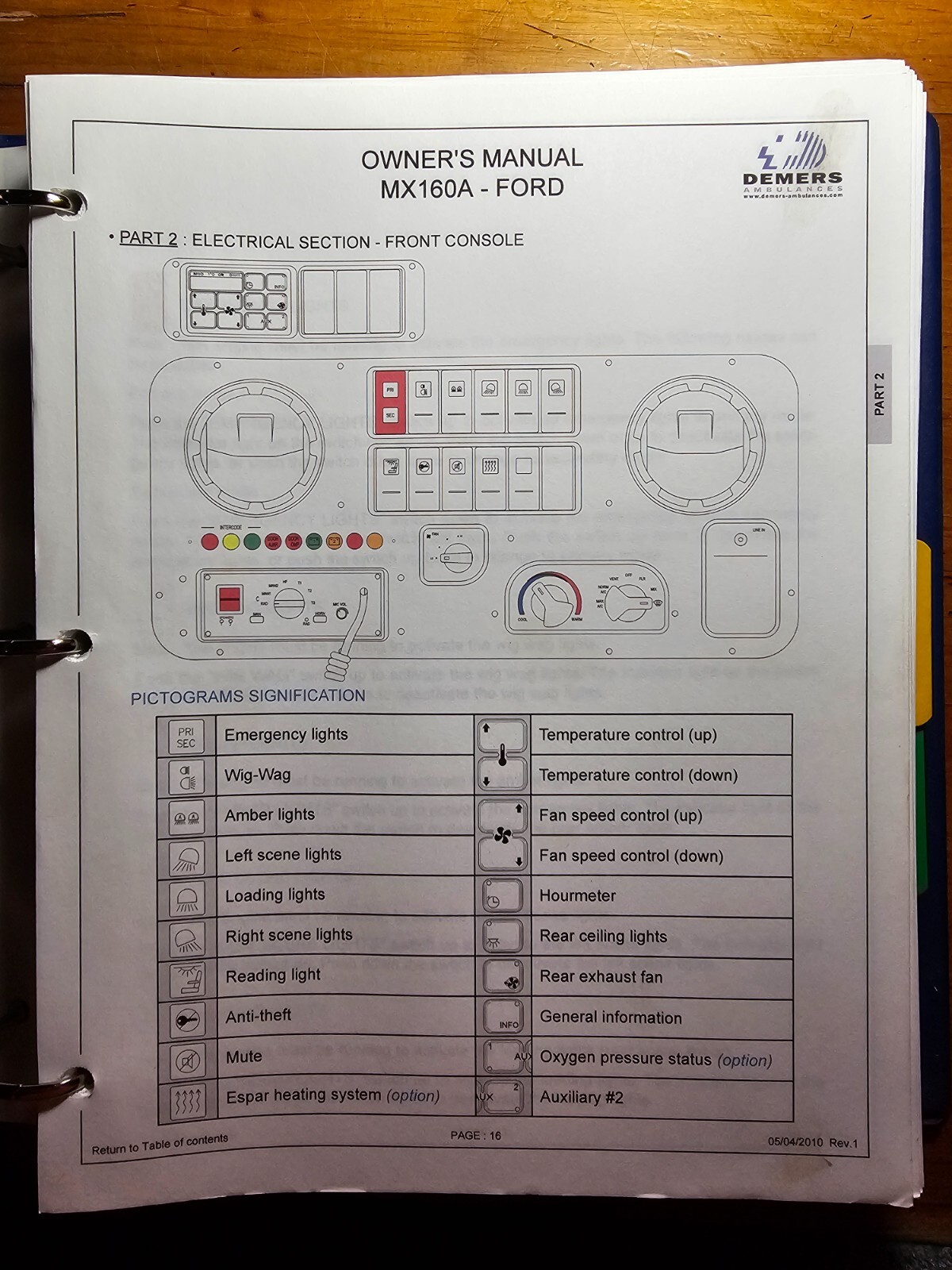 Demers Mystere MX160A Ambulance Owner’s Operator’s Manual C015249 Rev 1 2010