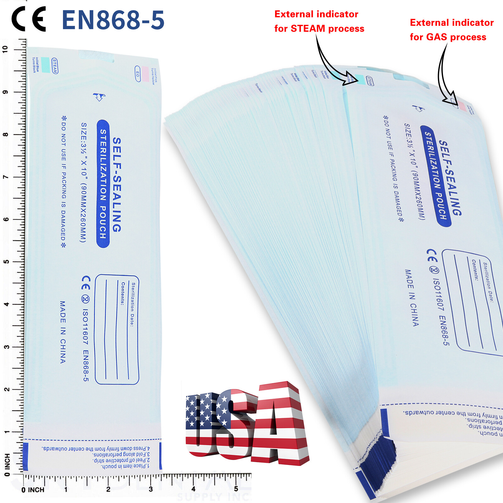 200 3.5″ x 10″ Self-ing Sterilization Pouches for Autoclave SA