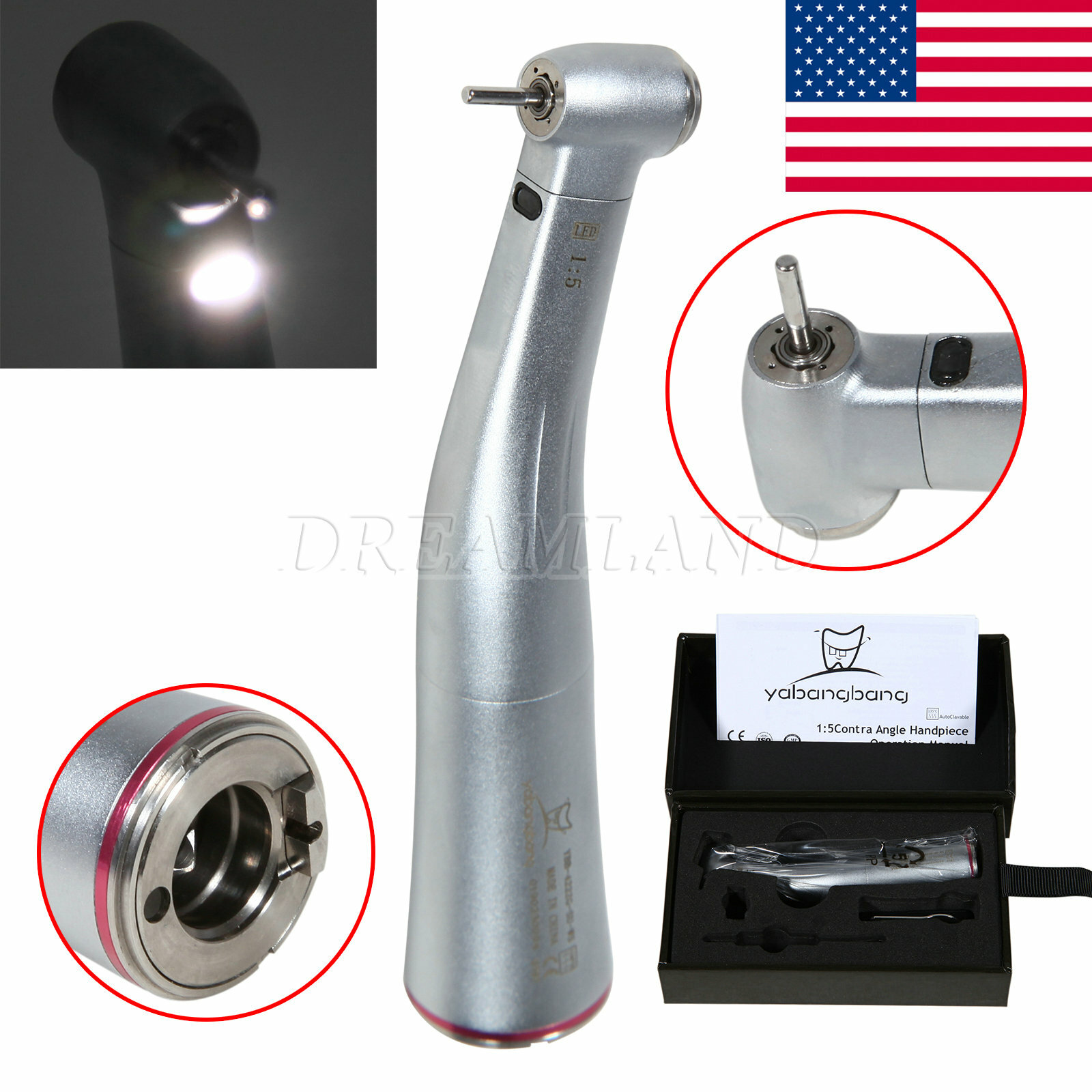 Dental Brushless Micro Motor/1:5 (LED) Handpiece Contra Angle Fit NSK new