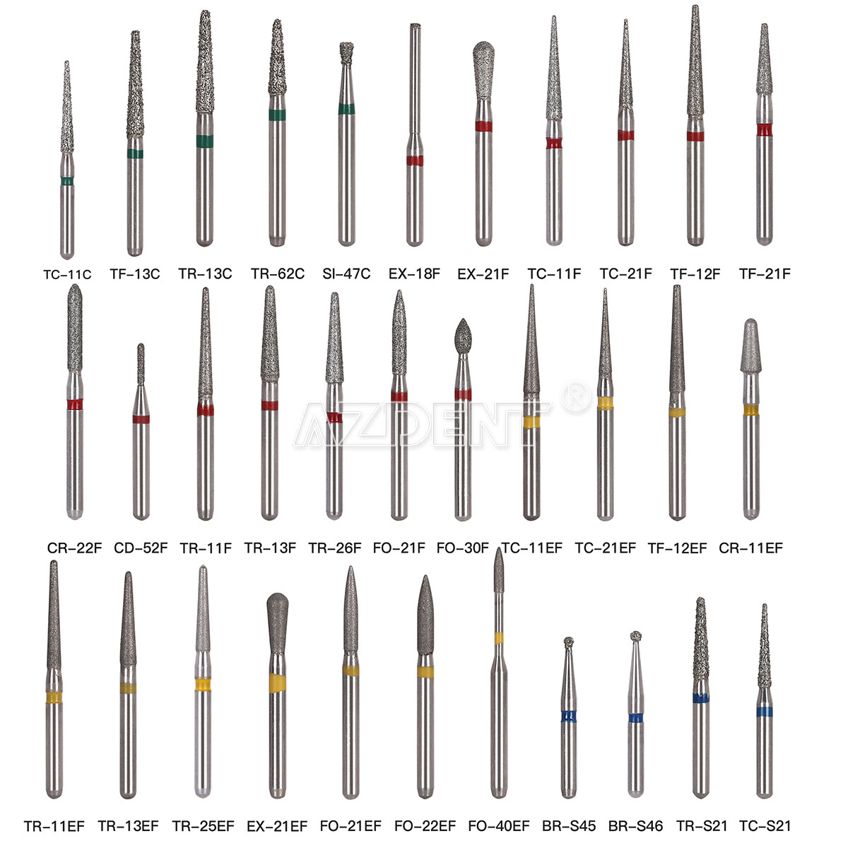 AZDENT Dental FG Diamond Burs Fit For High Speed Handpiece Friction Grip 1.6mm