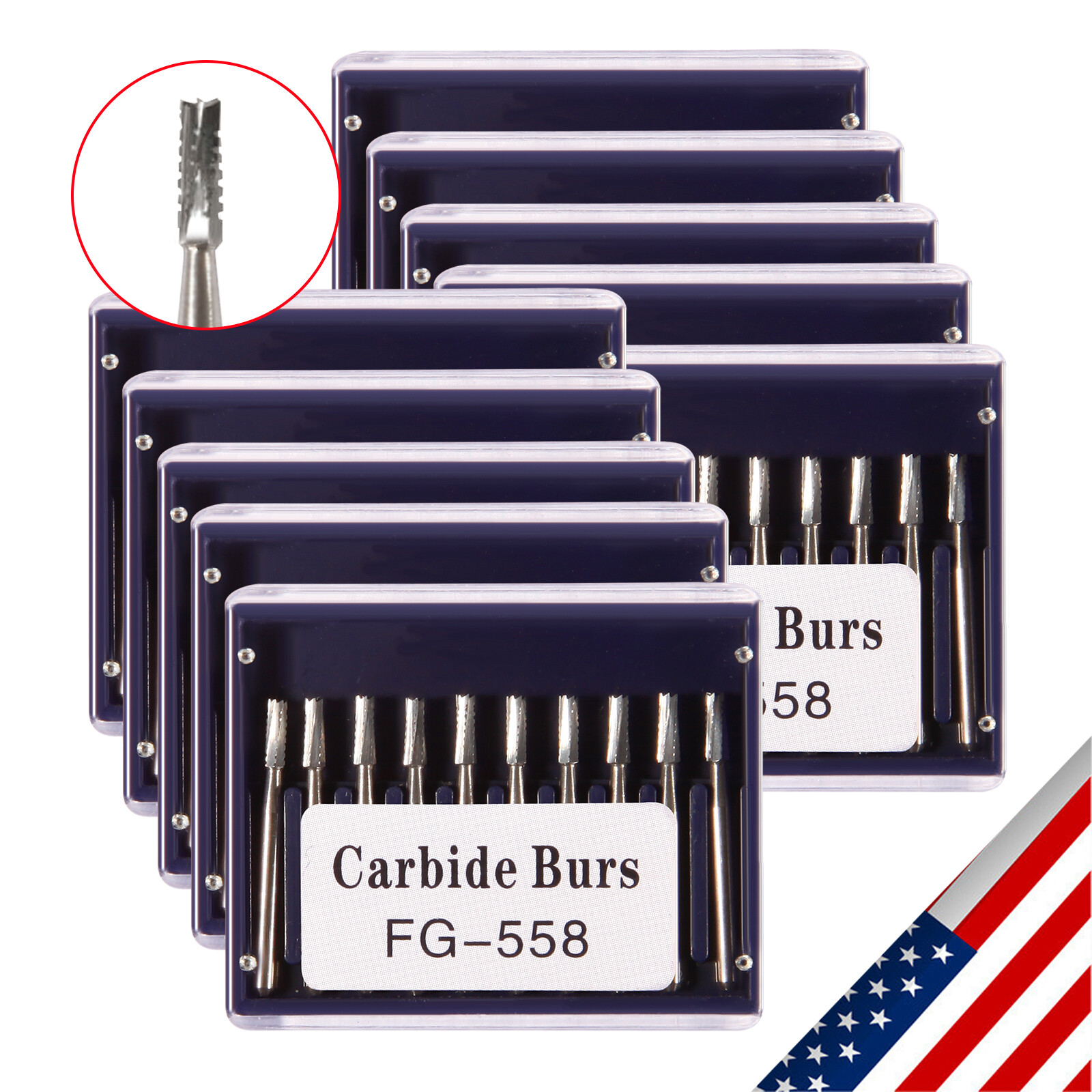 Dental Midwest FG #558 Straight Fissure Crosscut Carbide Burs 10-100Pk