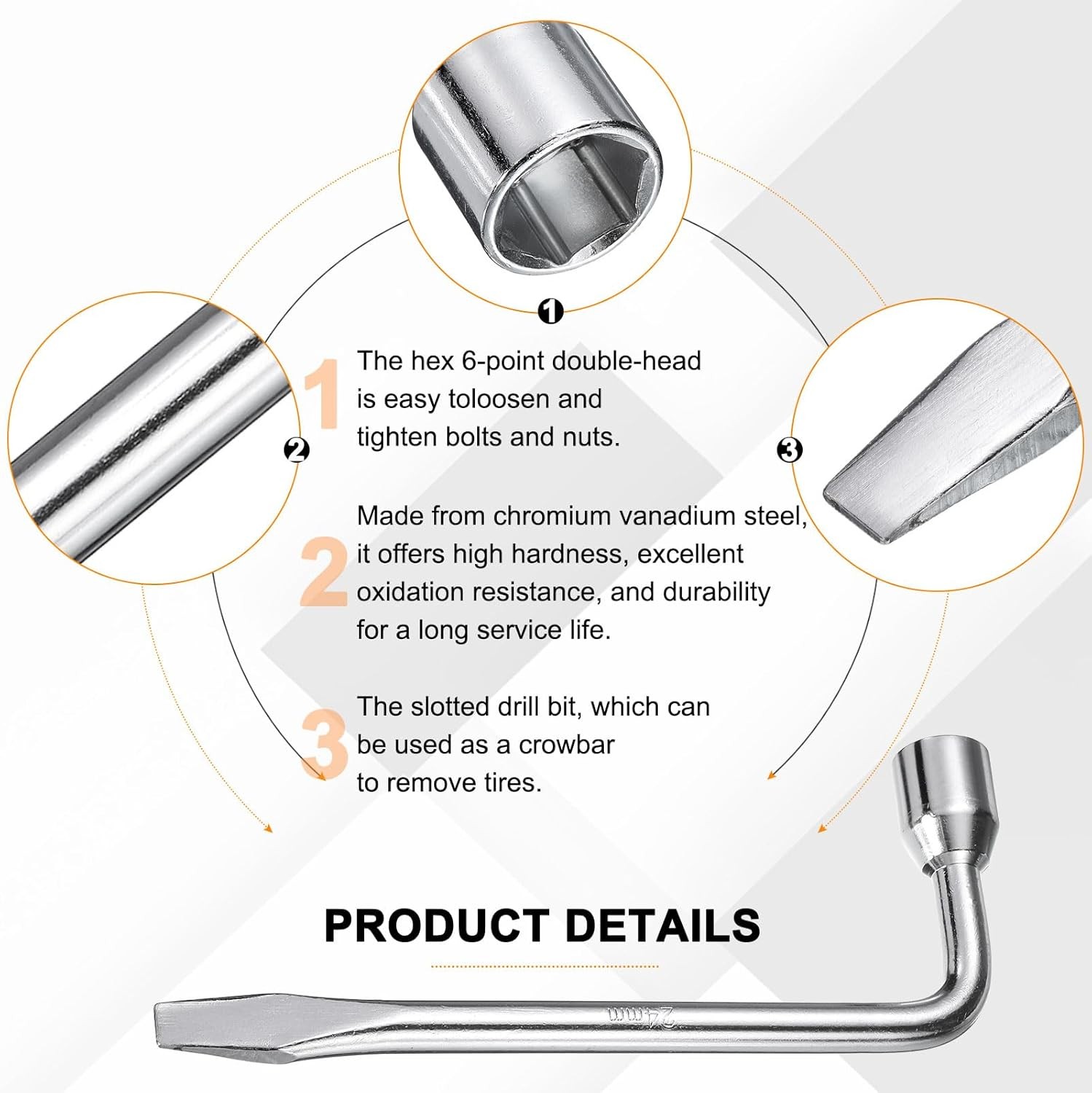 Car Spare Tire Lug Wrench 24mm Carbon Steel l Type Slotted End Hexa Size: 24mm