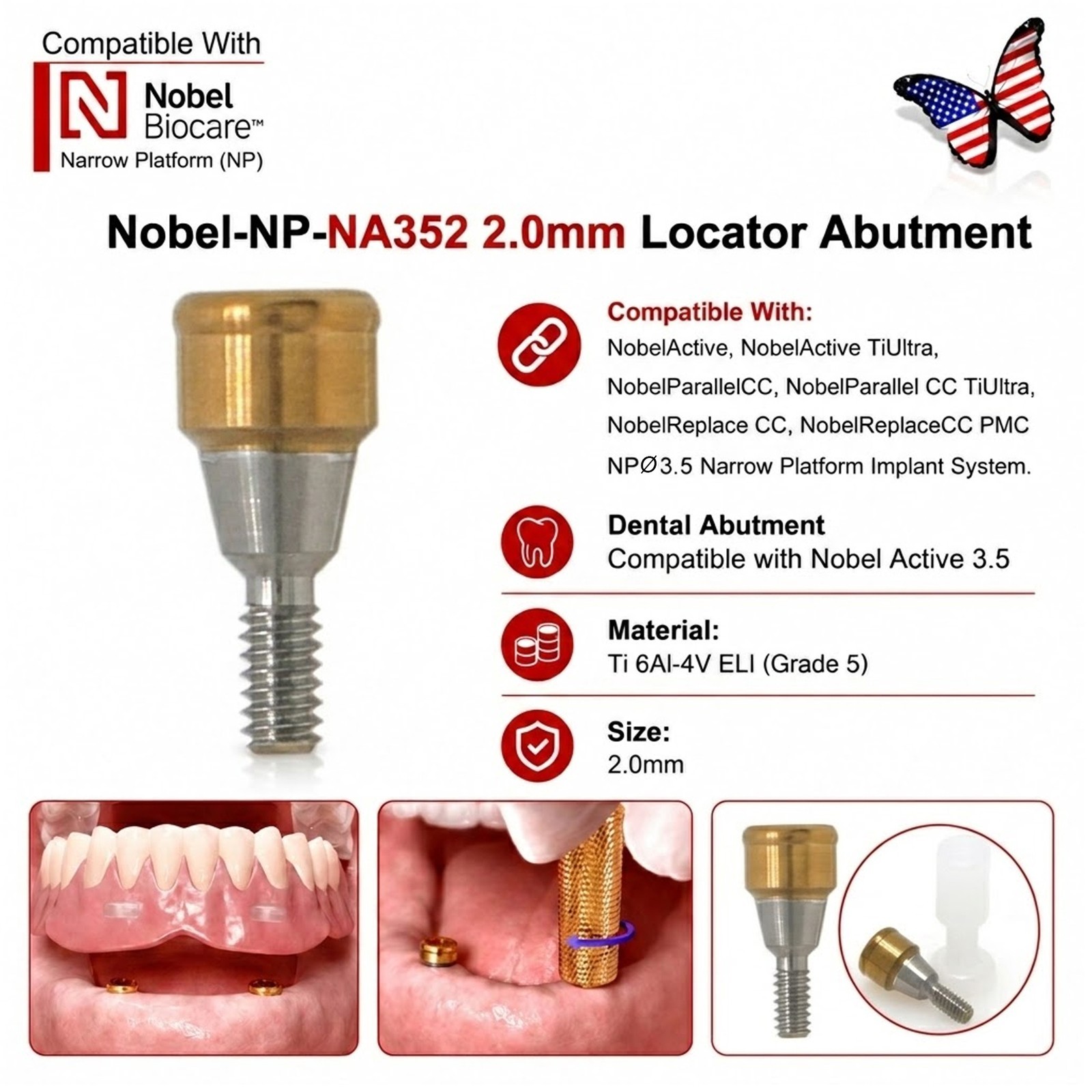 US Dental ZEST Locator Tapered Abutment Nobel Active NP & RP Conical Connection