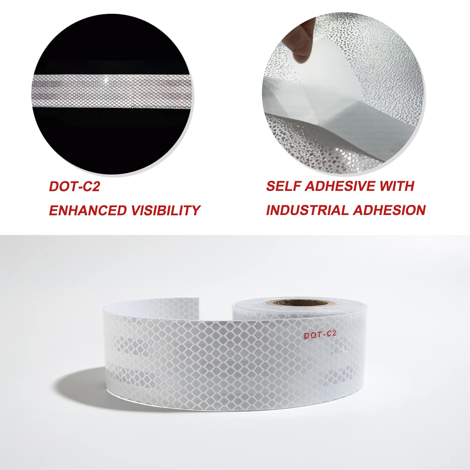 DOT-C2 Reflective Tape,White Silver 2Inch X30 Feet Waterproof Conspicuity Safety